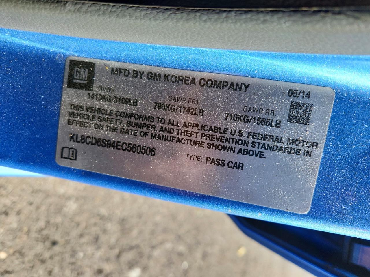 2014 Chevrolet Spark 1lt Blue vin: KL8CD6S94EC560506