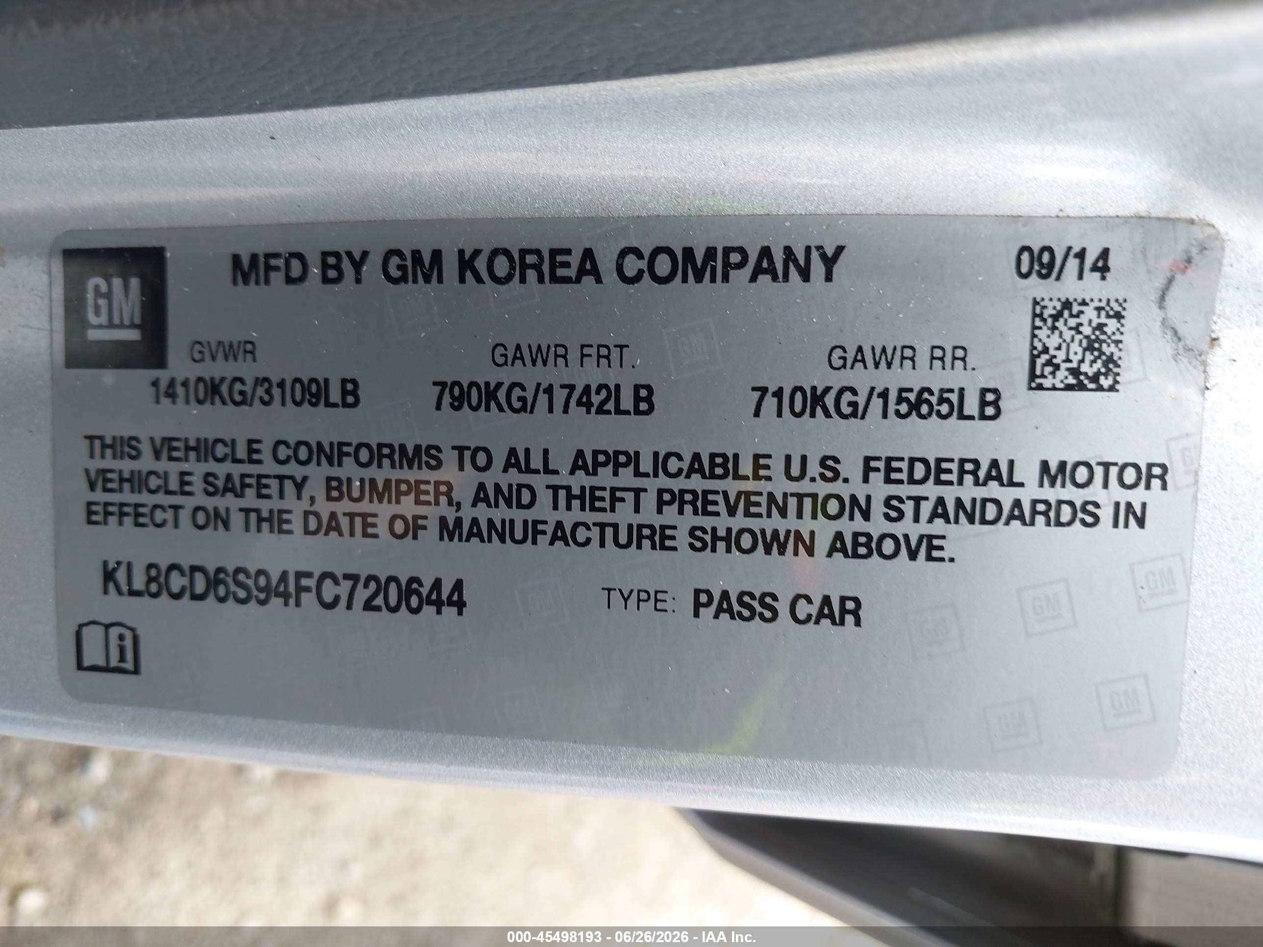 2015 Chevrolet Spark 1lt Cvt Silver vin: KL8CD6S94FC720644