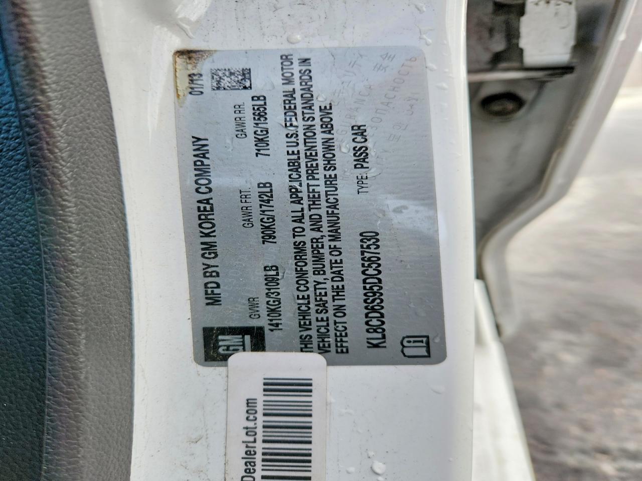 2013 Chevrolet Spark White vin: KL8CD6S95DC567530