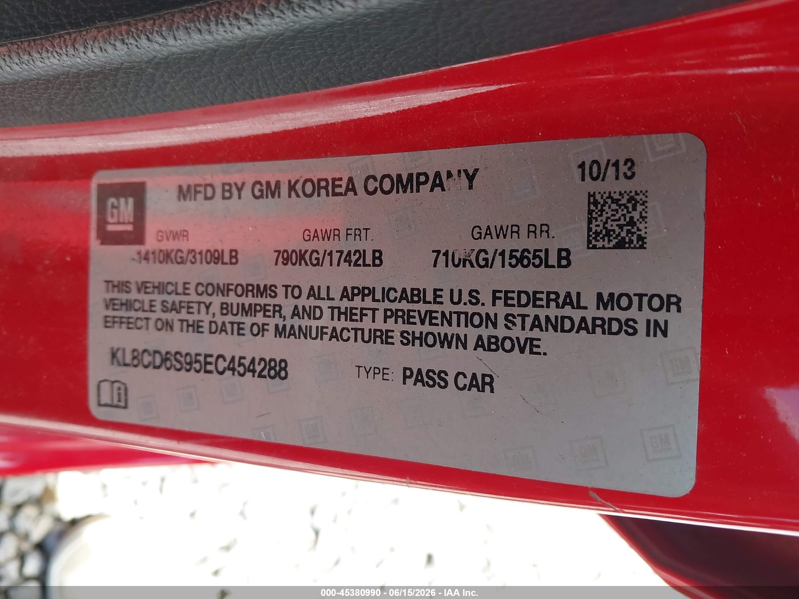 2014 Chevrolet Spark 1lt Auto Красный vin: KL8CD6S95EC454288