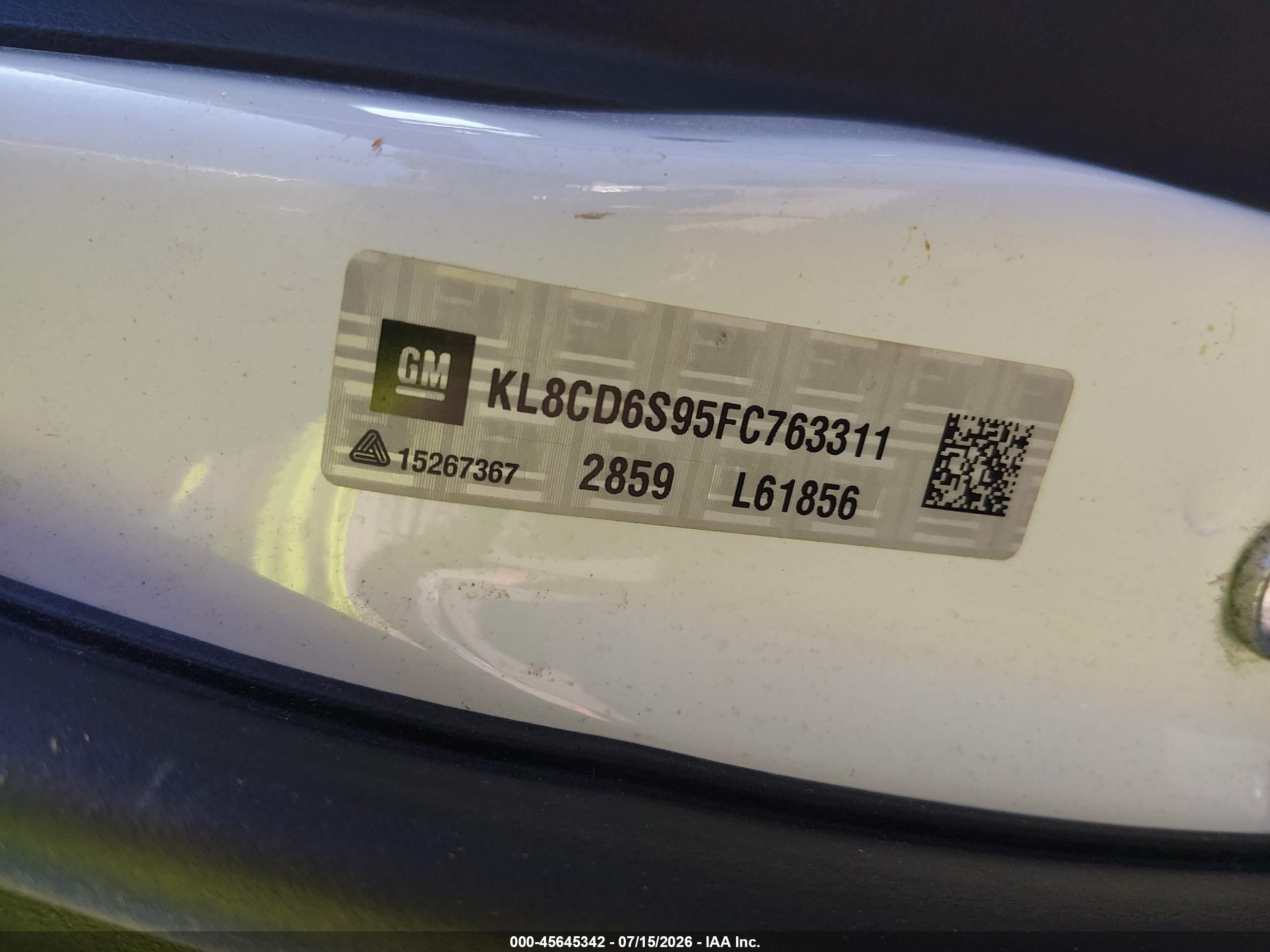 2015 Chevrolet Spark 1lt Cvt White vin: KL8CD6S95FC763311