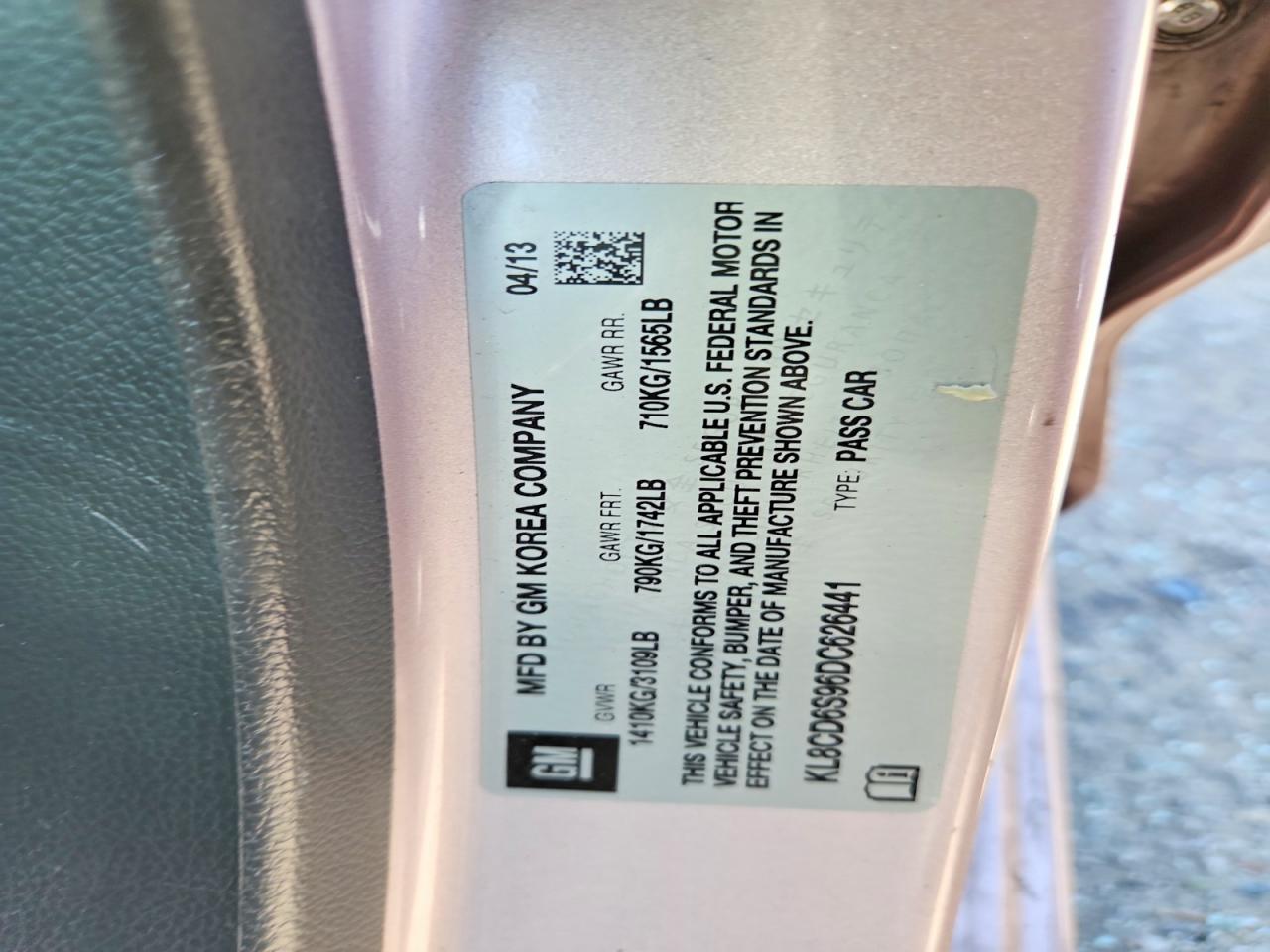 2013 Chevrolet Spark 1lt Pink vin: KL8CD6S96DC626441