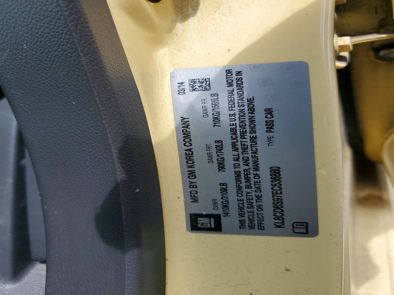 2014 Chevrolet Spark 1lt Yellow vin: KL8CD6S97EC536880