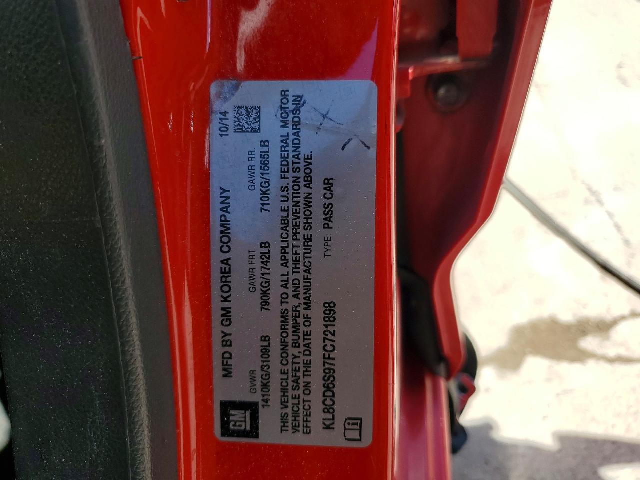 2015 Chevrolet Spark 1lt Red vin: KL8CD6S97FC721898