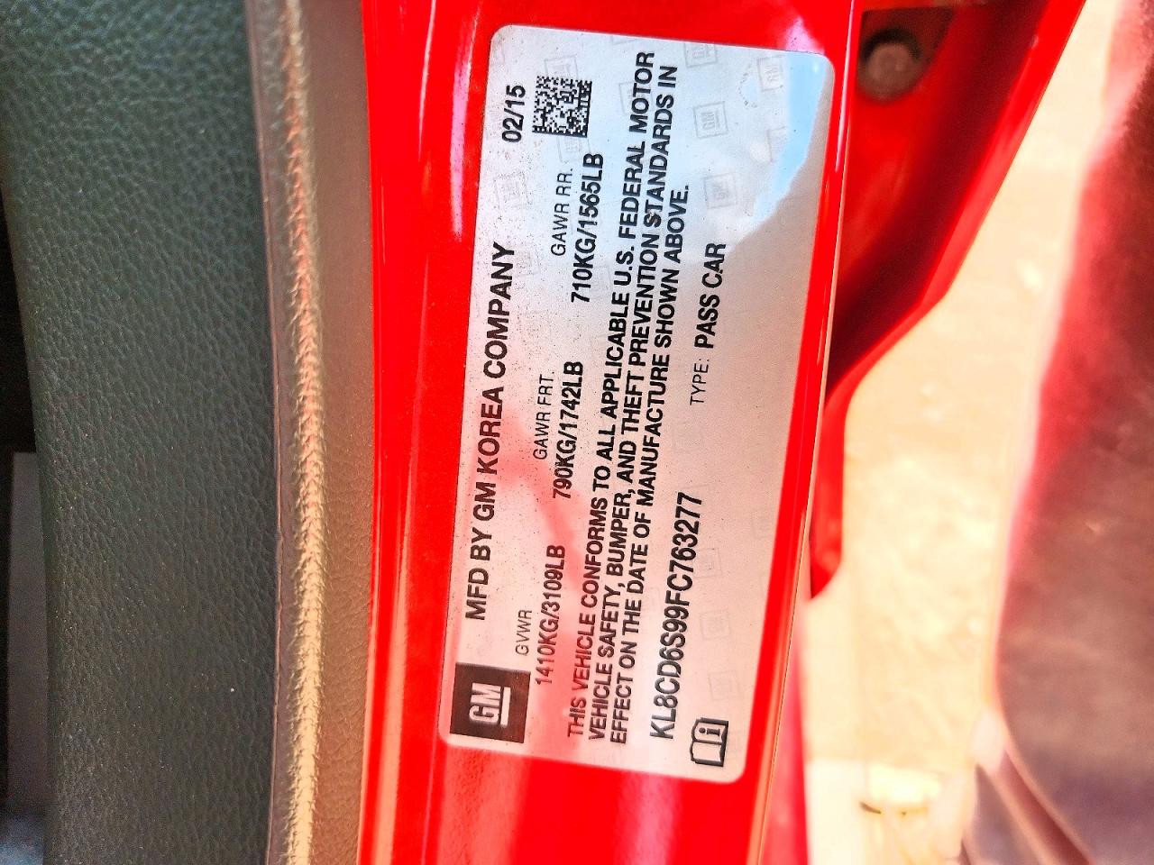 2015 Chevrolet Spark 1lt Red vin: KL8CD6S99FC763277