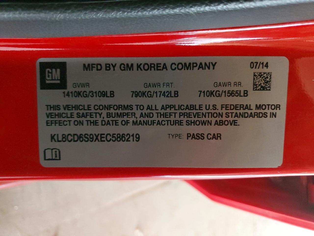 2014 Chevrolet Spark 1lt Red vin: KL8CD6S9XEC586219