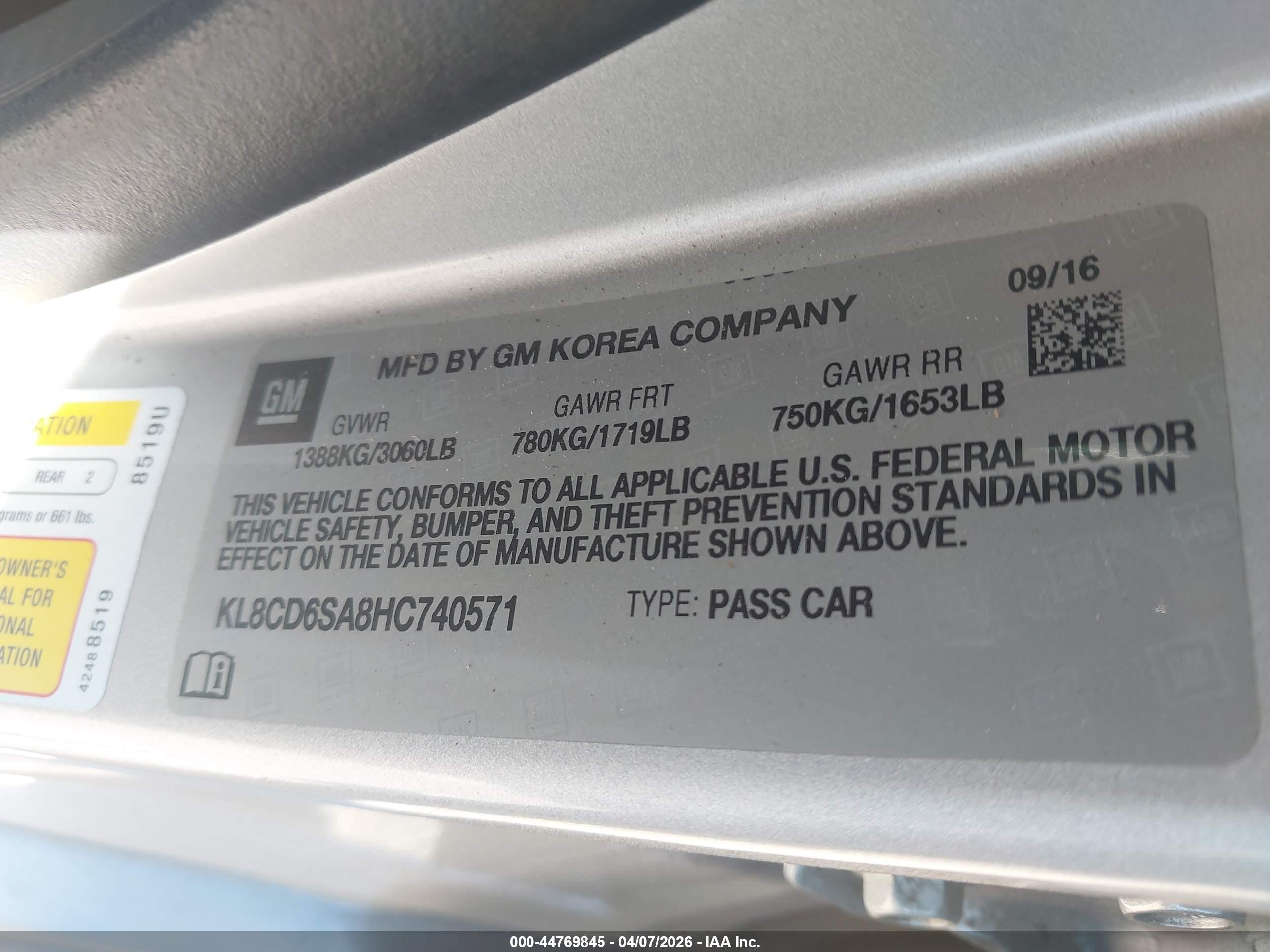 2017 Chevrolet Spark 1lt Cvt Gray vin: KL8CD6SA8HC740571