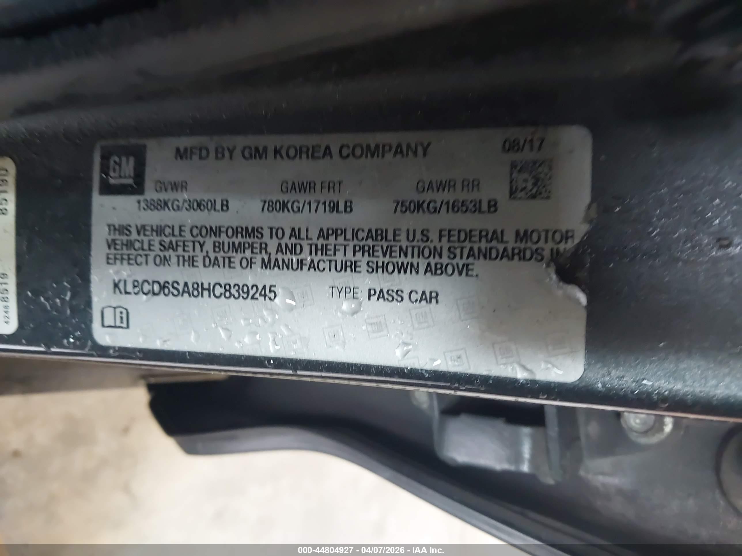 2017 Chevrolet Spark 1lt Cvt Gray vin: KL8CD6SA8HC839245