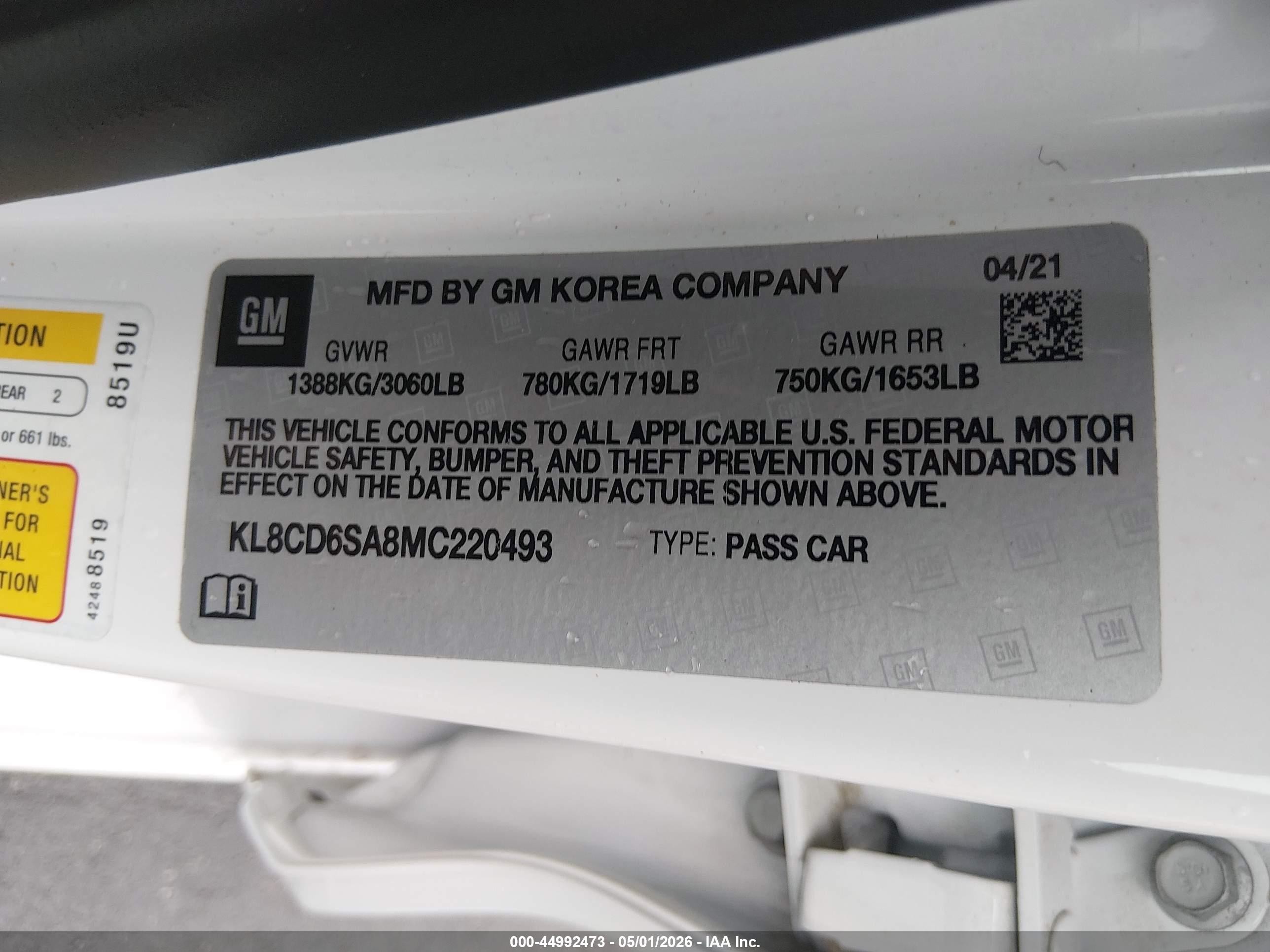 2021 Chevrolet Spark Fwd 1lt Automatic White vin: KL8CD6SA8MC220493