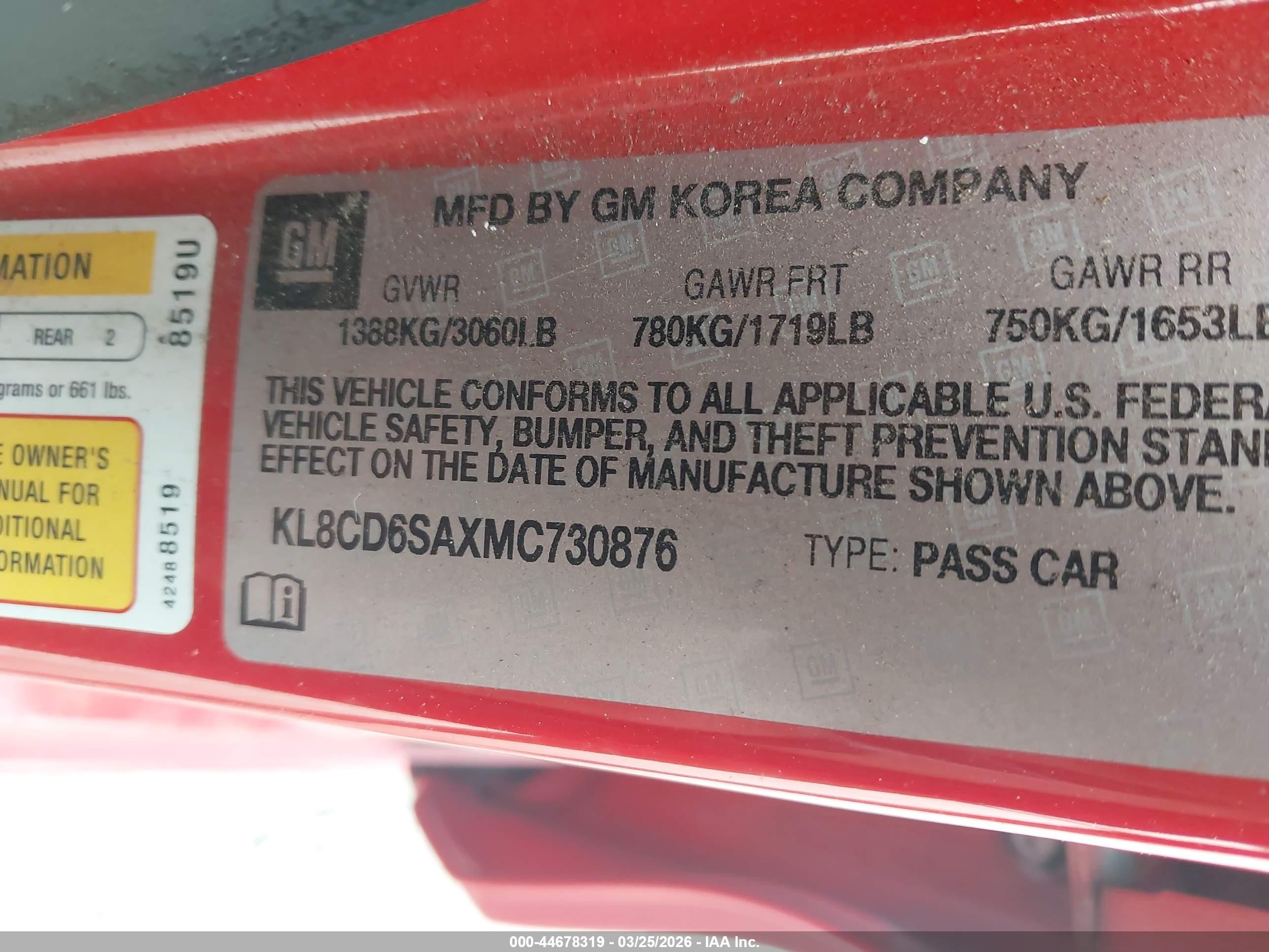 2021 Chevrolet Spark Fwd 1lt Automatic Red vin: KL8CD6SAXMC730876