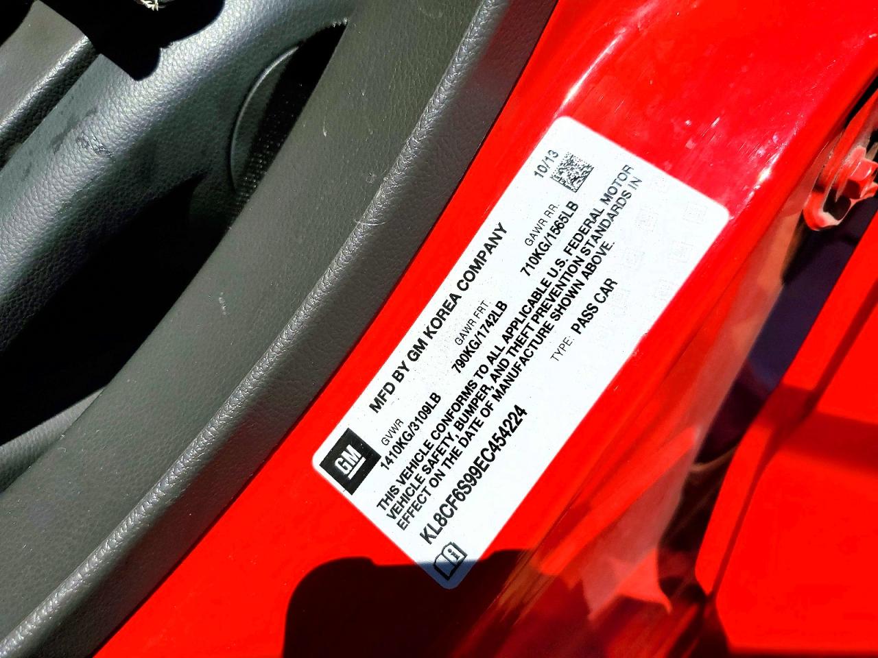 2014 Chevrolet Spark 2lt Red vin: KL8CF6S99EC454224