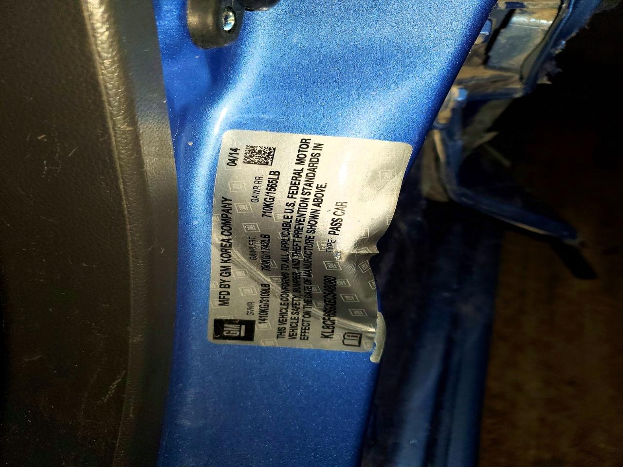 2014 Chevrolet Spark 2lt Blue vin: KL8CF6S9XEC548080