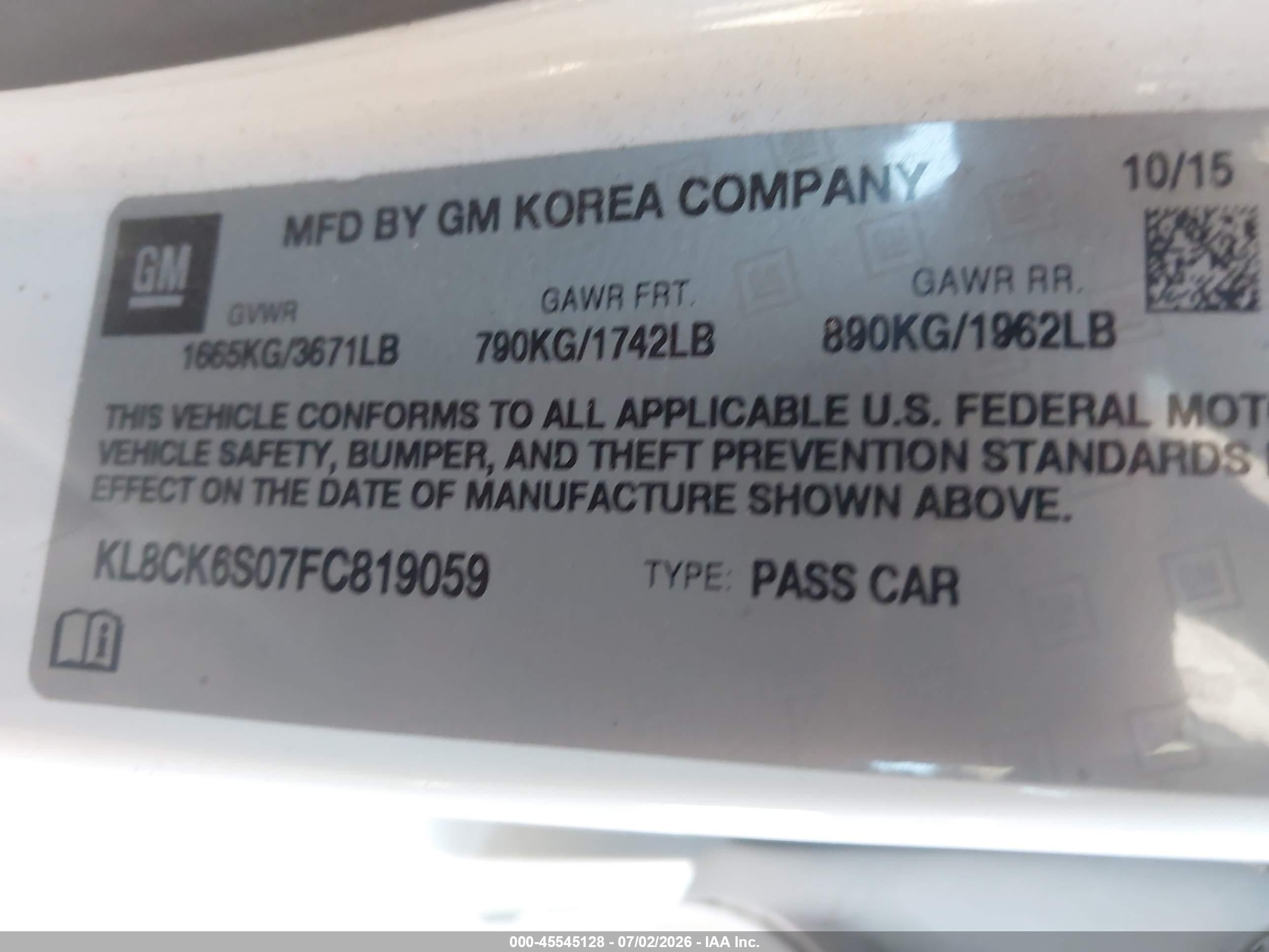 2015 Chevrolet Spark Ev 1lt White vin: KL8CK6S07FC819059