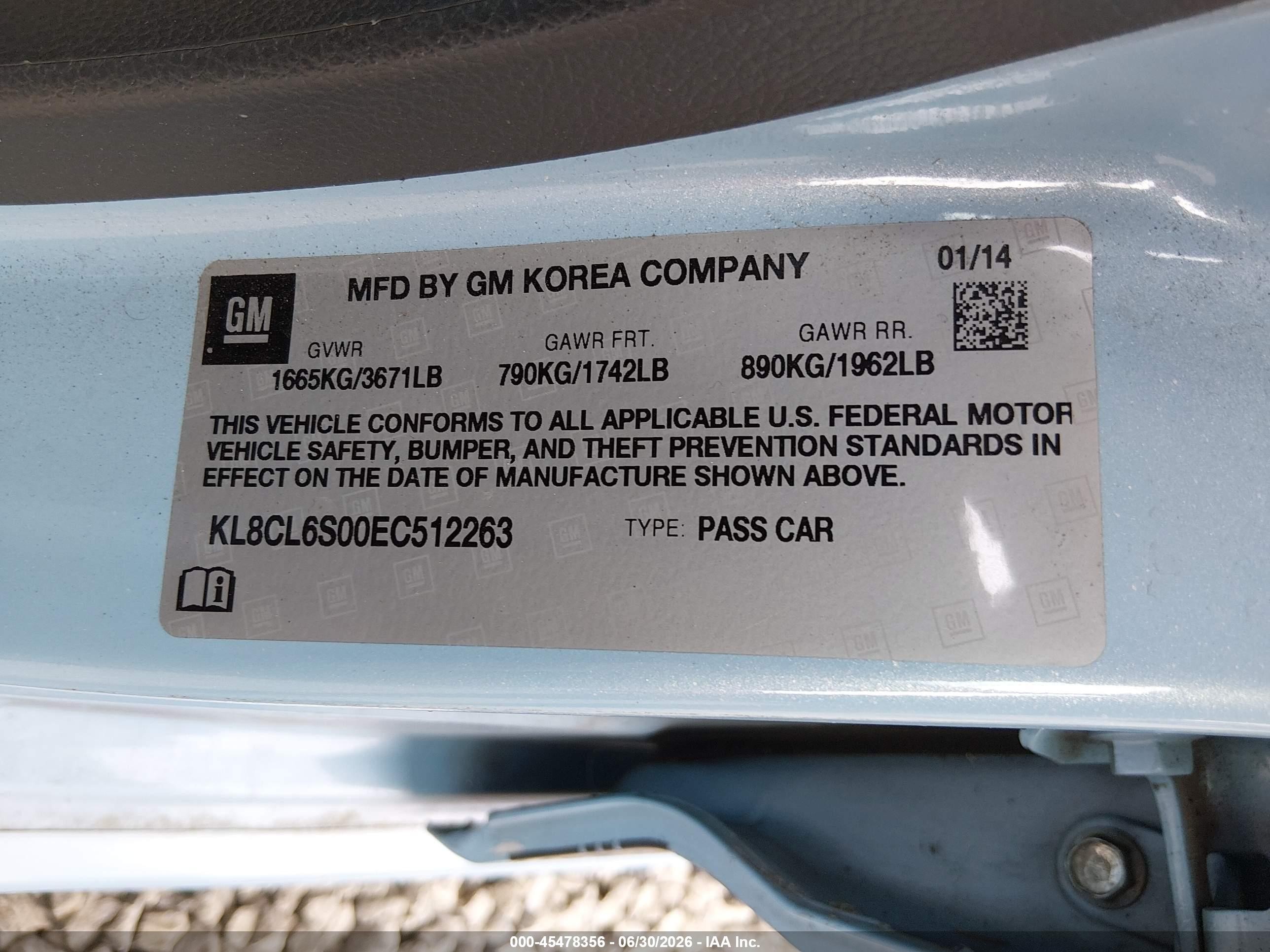 2014 Chevrolet Spark Ev 2lt Light Blue vin: KL8CL6S00EC512263