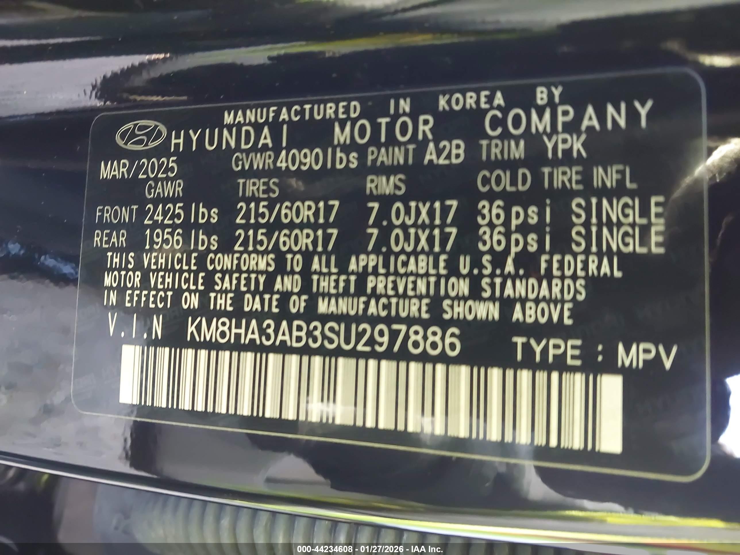 2025 Hyundai Kona Se Черный vin: KM8HA3AB3SU297886