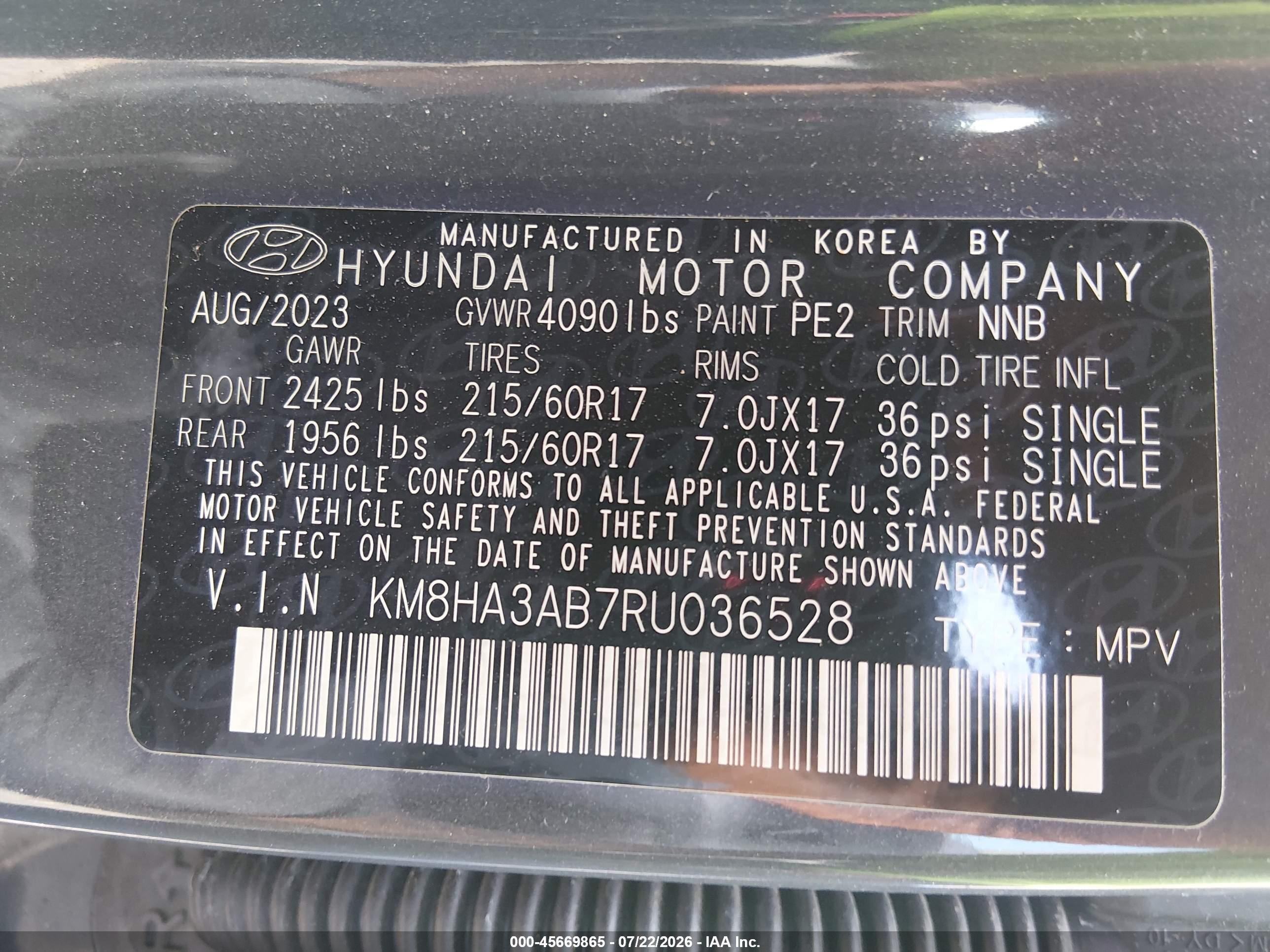 2024 Hyundai Kona Se Gray vin: KM8HA3AB7RU036528