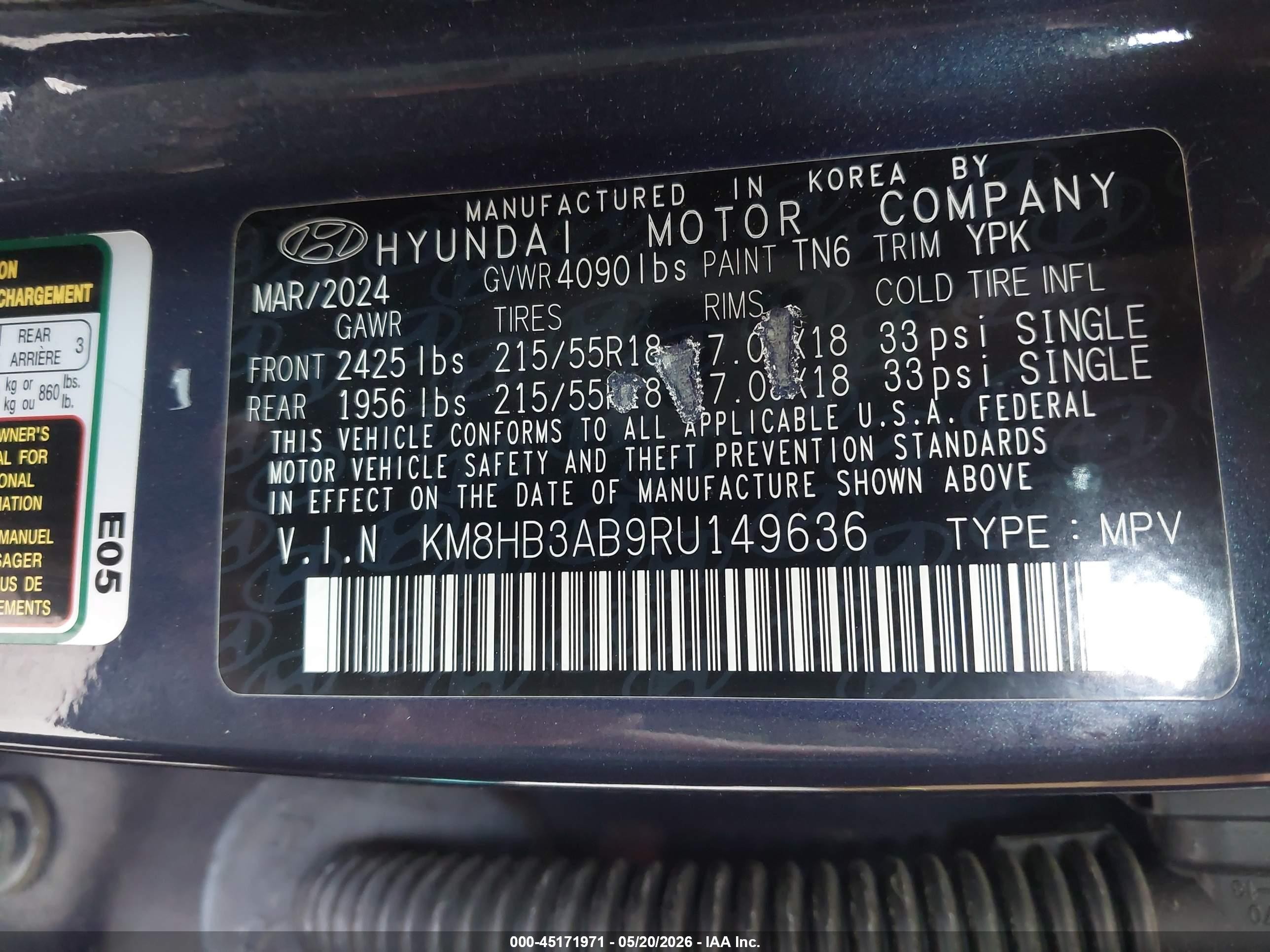 2024 Hyundai Kona Sel Blue vin: KM8HB3AB9RU149636