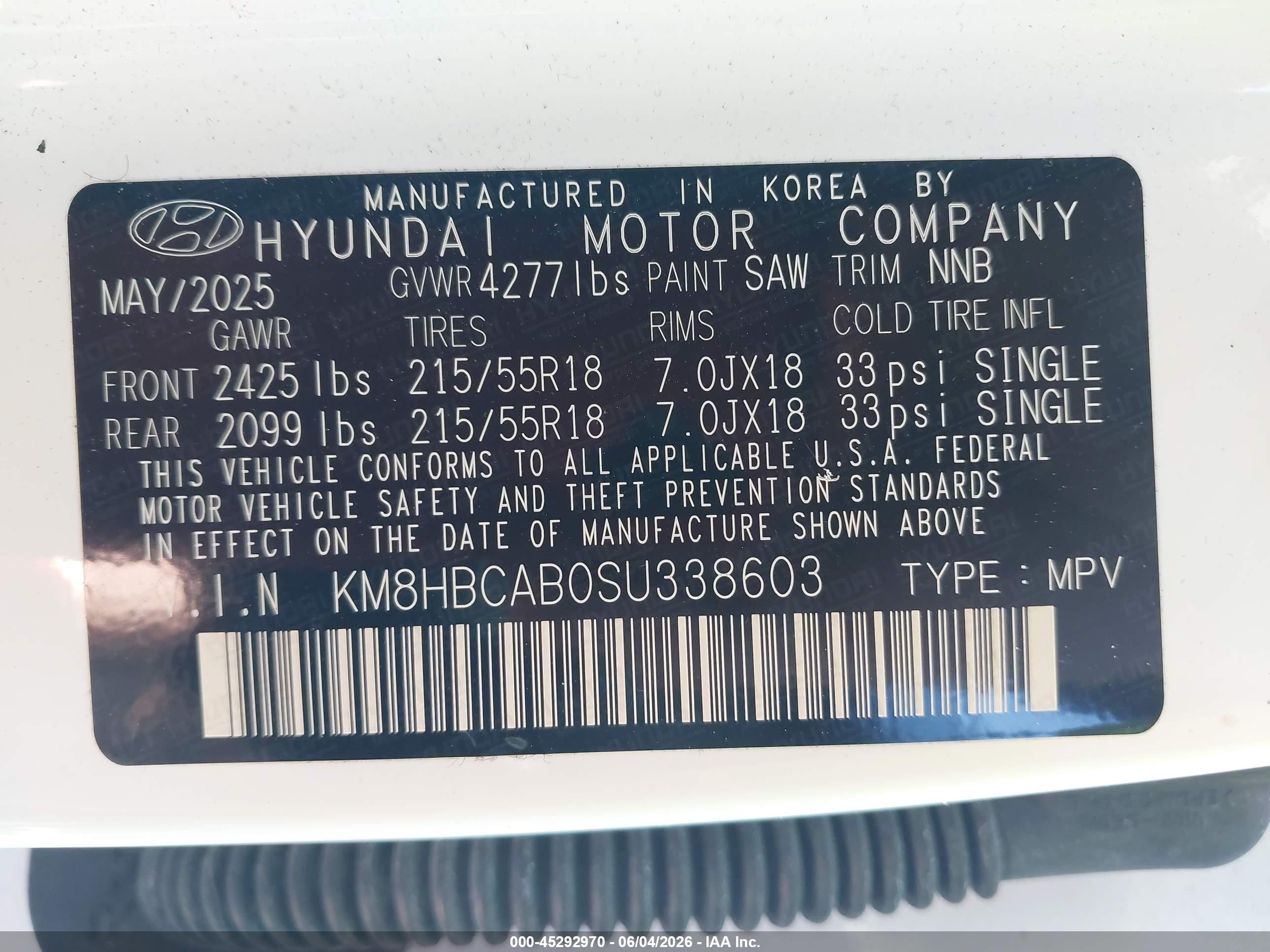 2025 Hyundai Kona Sel Белый vin: KM8HBCAB0SU338603