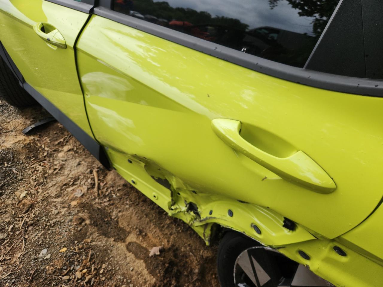2024 Hyundai Kona Yellow vin: KM8HBCAB1RU159853 Damage: Left Rear Door, Severe Damage, Replacement Required