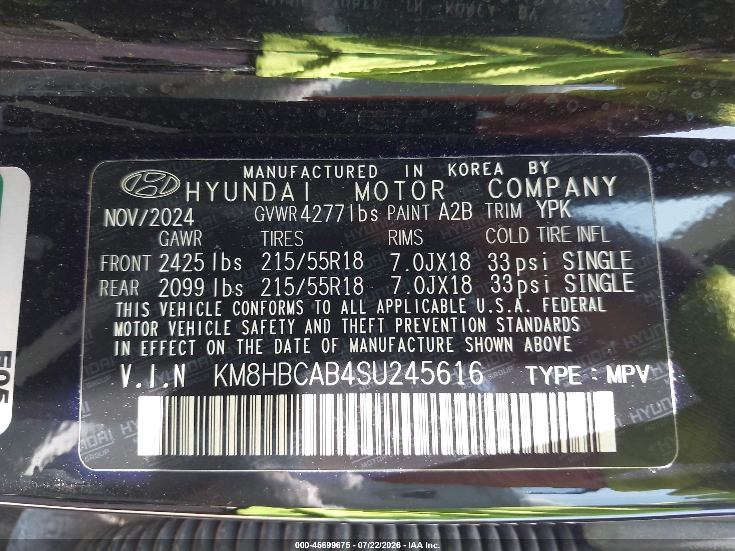 2025 Hyundai Kona Sel Черный vin: KM8HBCAB4SU245616