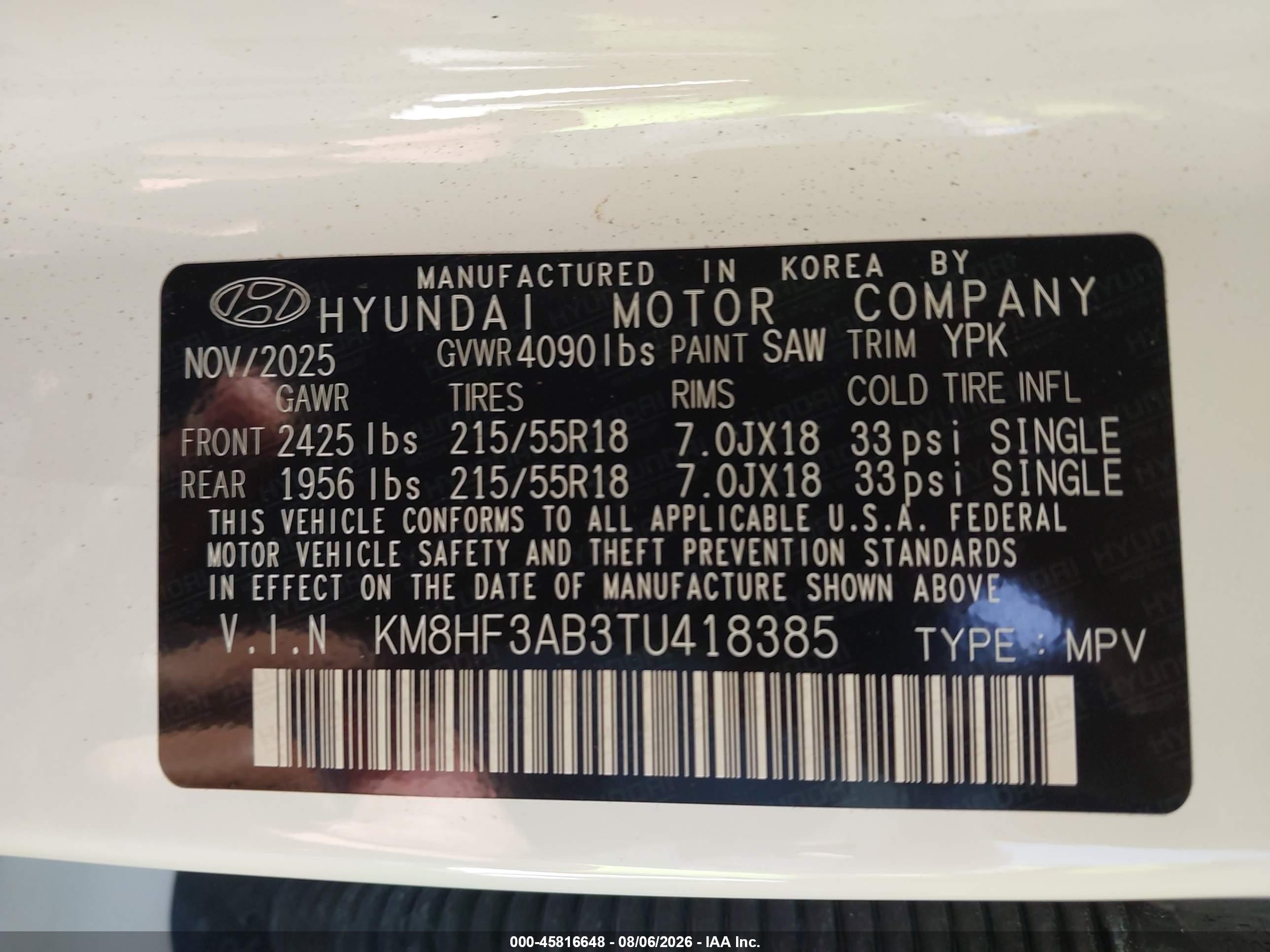 2026 Hyundai Kona Sel Sport White vin: KM8HF3AB3TU418385