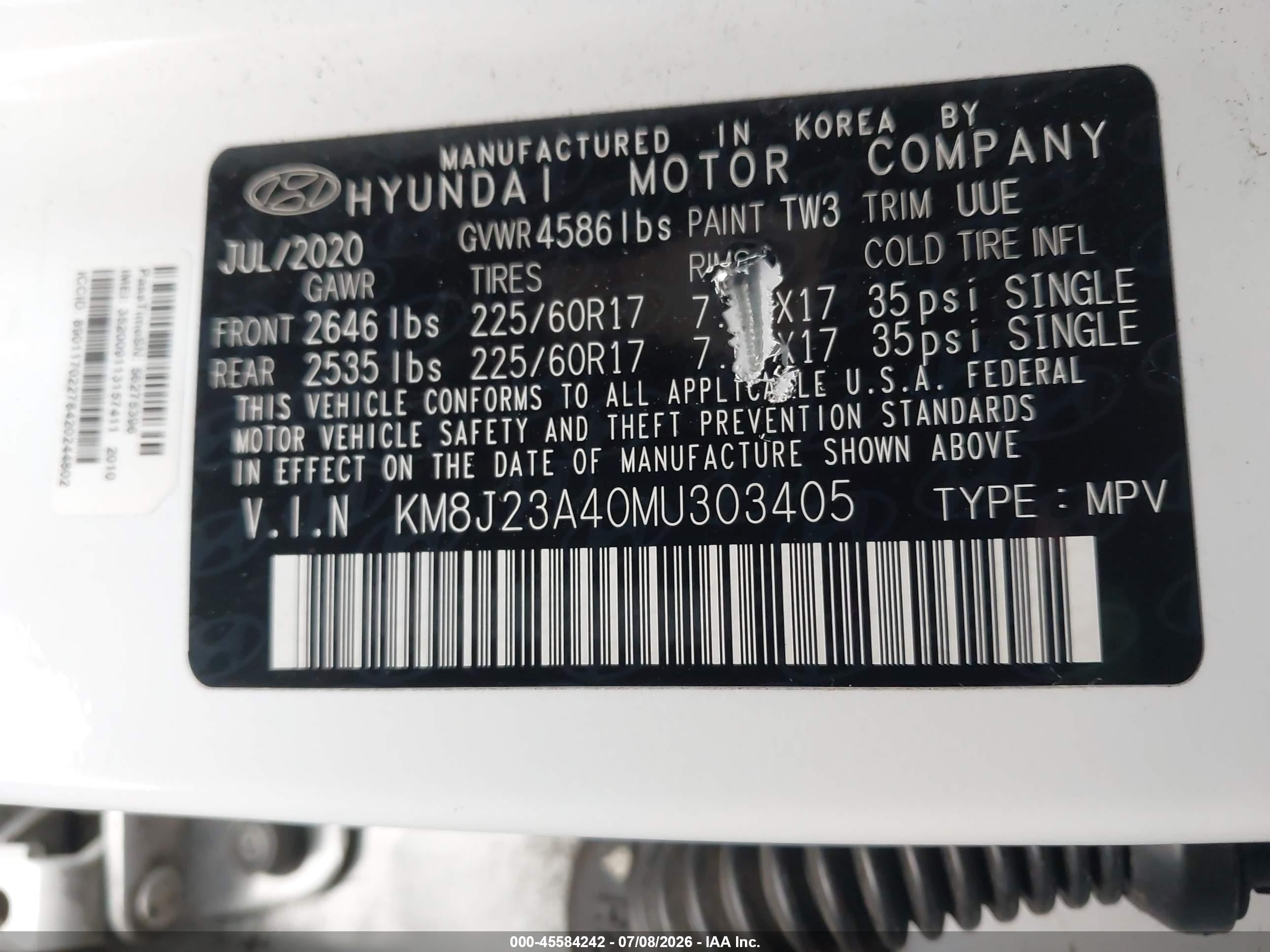 2021 Hyundai Tucson Se White vin: KM8J23A40MU303405