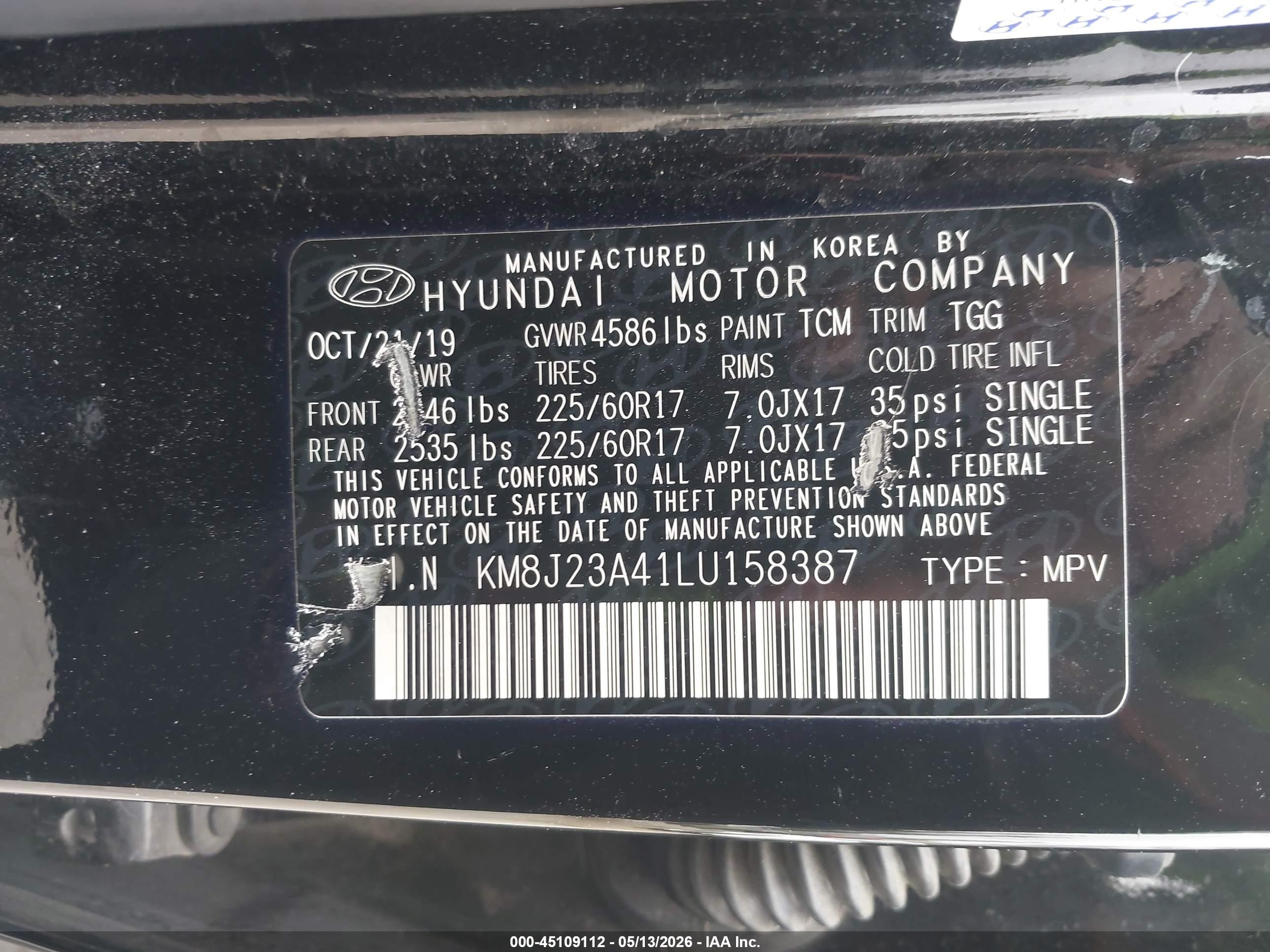 2020 Hyundai Tucson Se Black vin: KM8J23A41LU158387