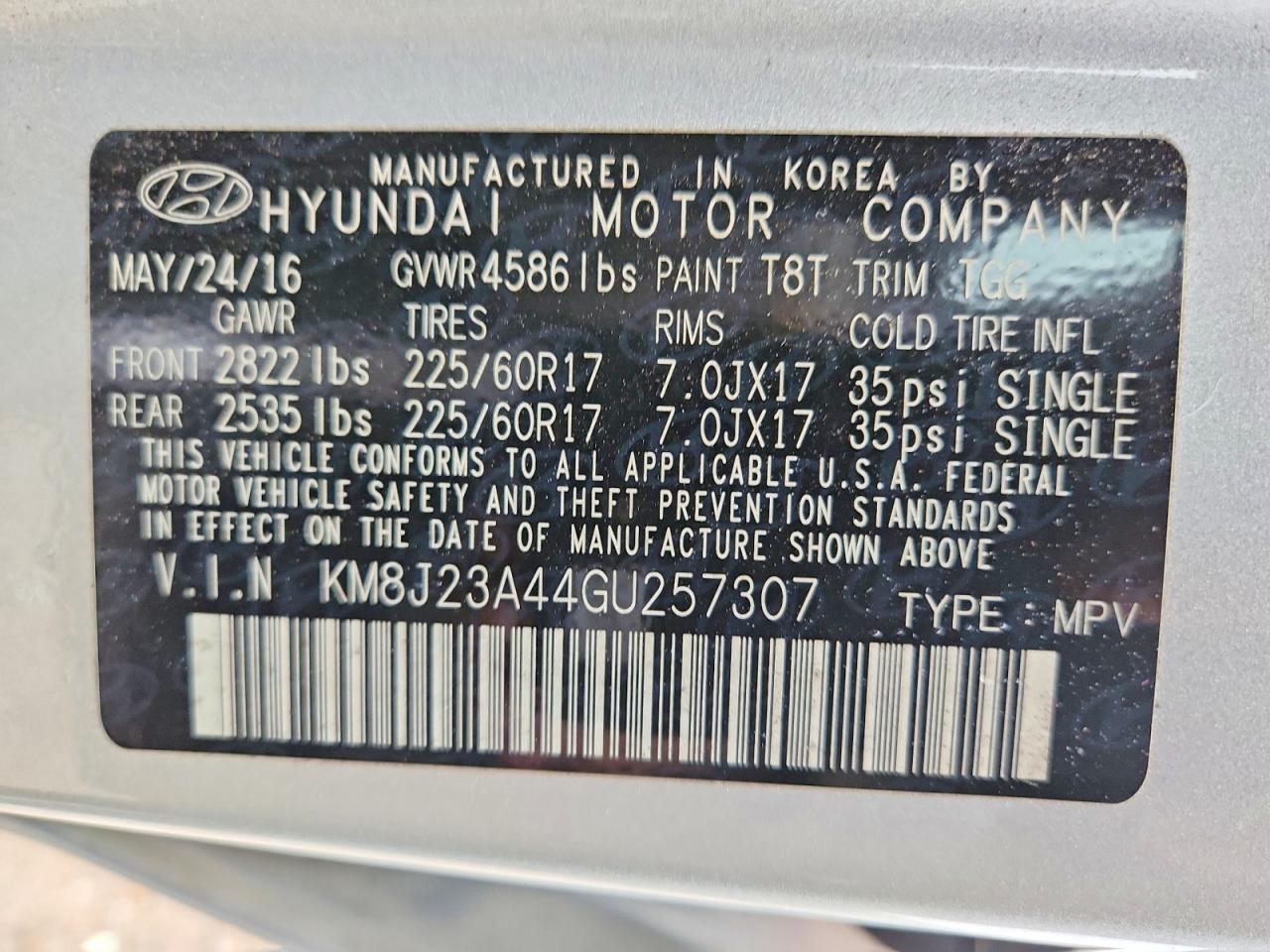 2016 Hyundai Tucson Se Silver vin: KM8J23A44GU257307