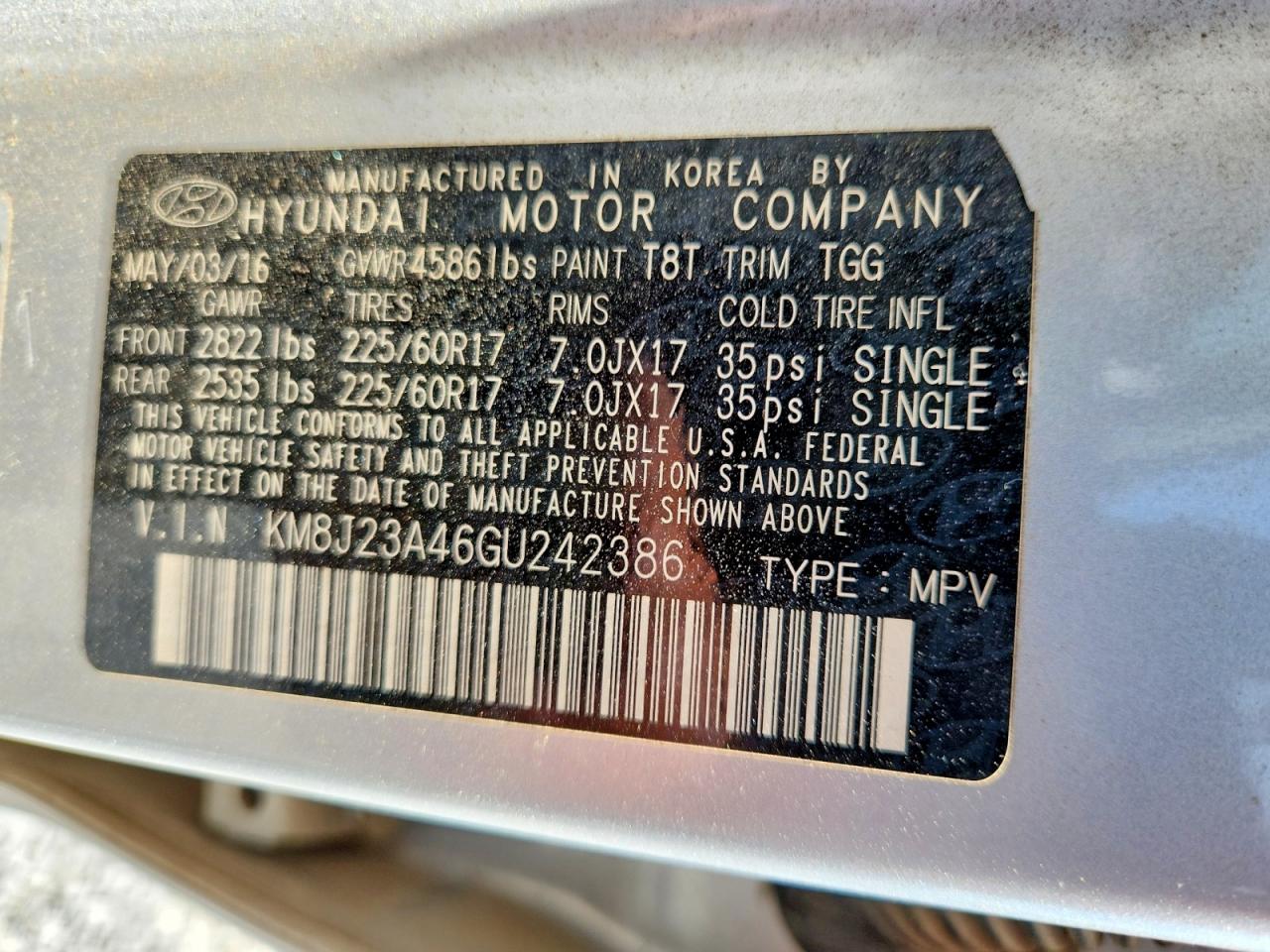 2016 Hyundai Tucson Se Silver vin: KM8J23A46GU242386
