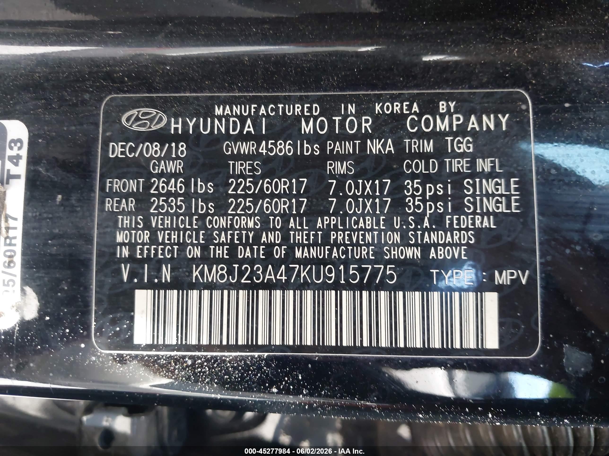2019 Hyundai Tucson Se Black vin: KM8J23A47KU915775
