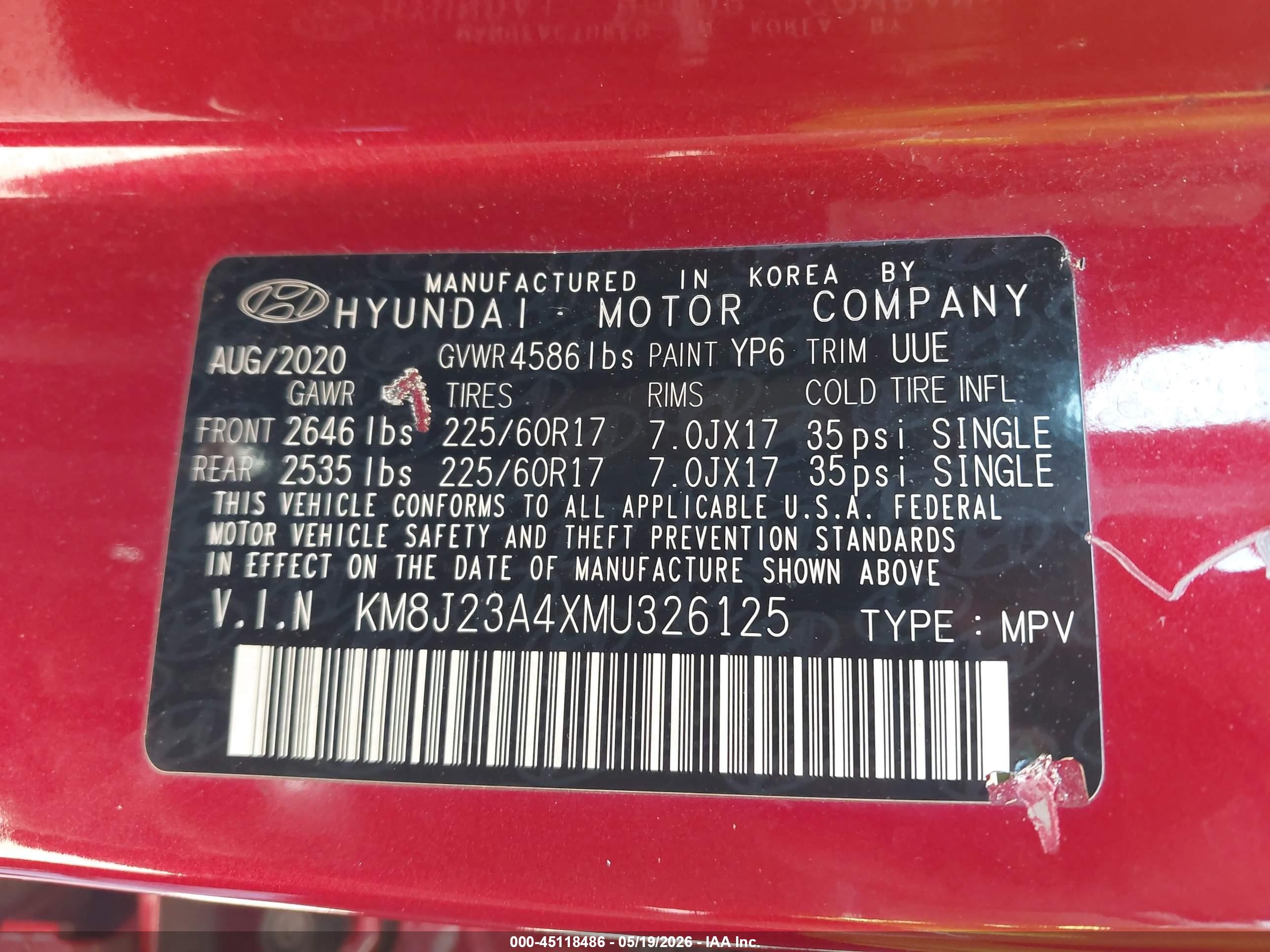 2021 Hyundai Tucson Se Red vin: KM8J23A4XMU326125