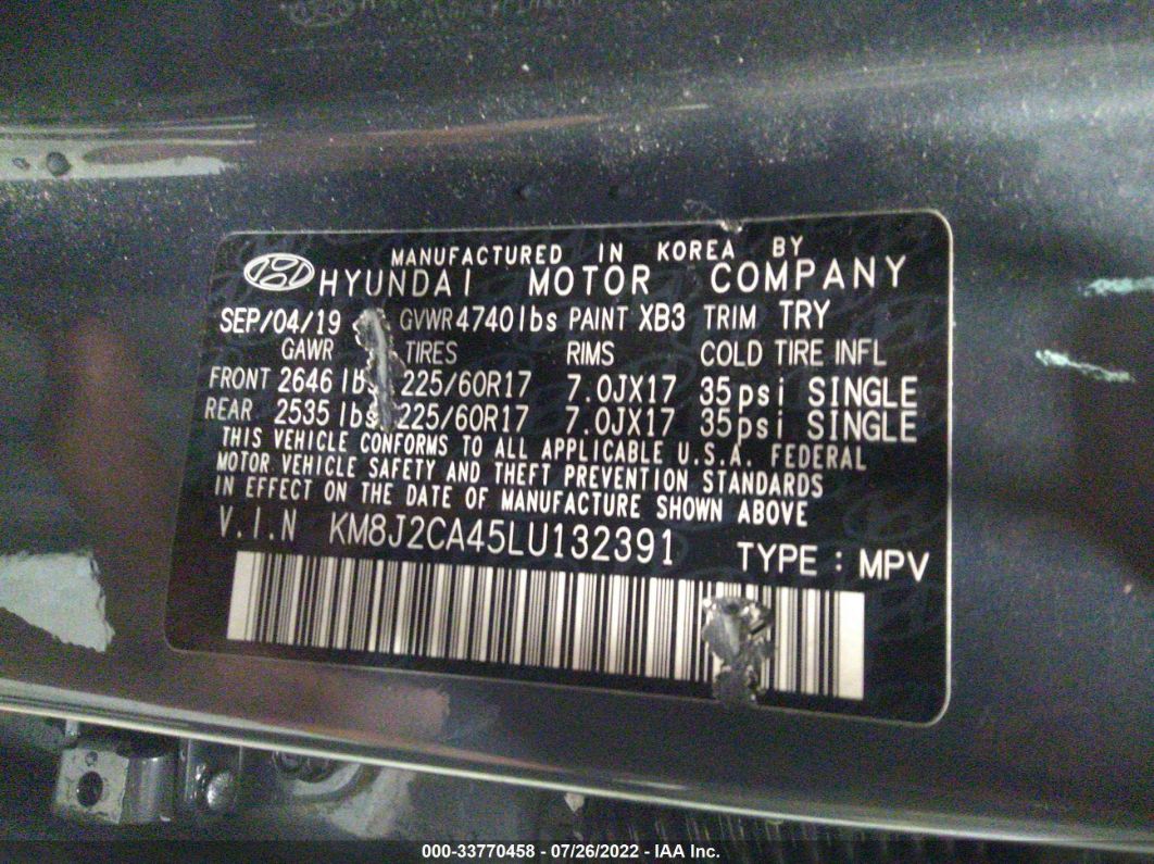 2020 Hyundai Tucson Se Gray vin: KM8J2CA45LU132391