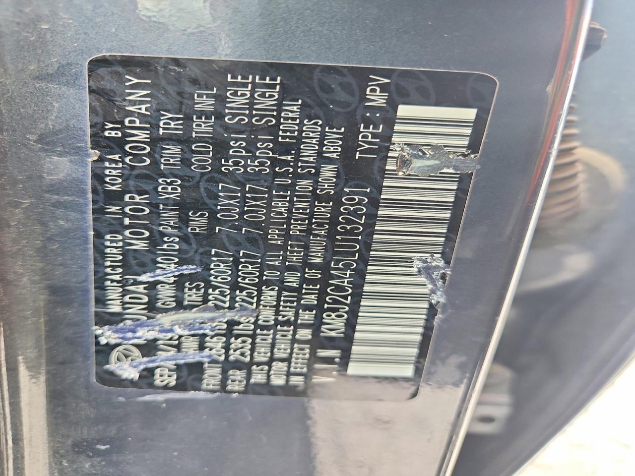 2020 Hyundai Tucson Se Gray vin: KM8J2CA45LU132391