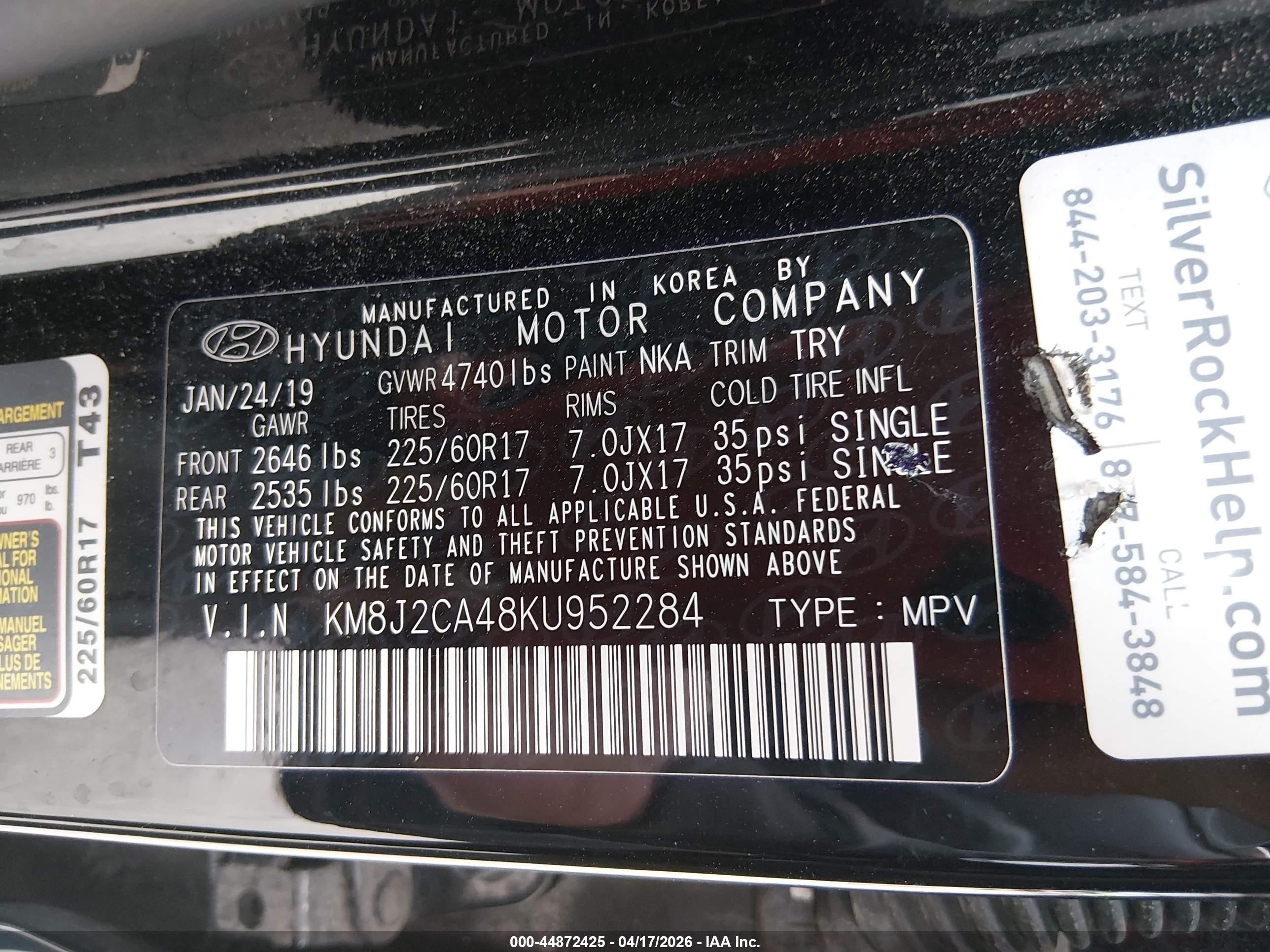 2019 Hyundai Tucson Se Черный vin: KM8J2CA48KU952284