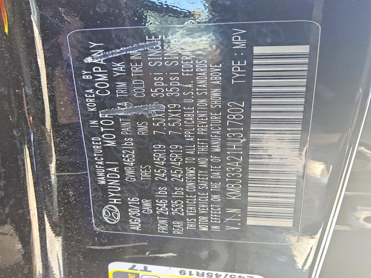 2017 Hyundai Tucson Limited Черный vin: KM8J33A21HU317802