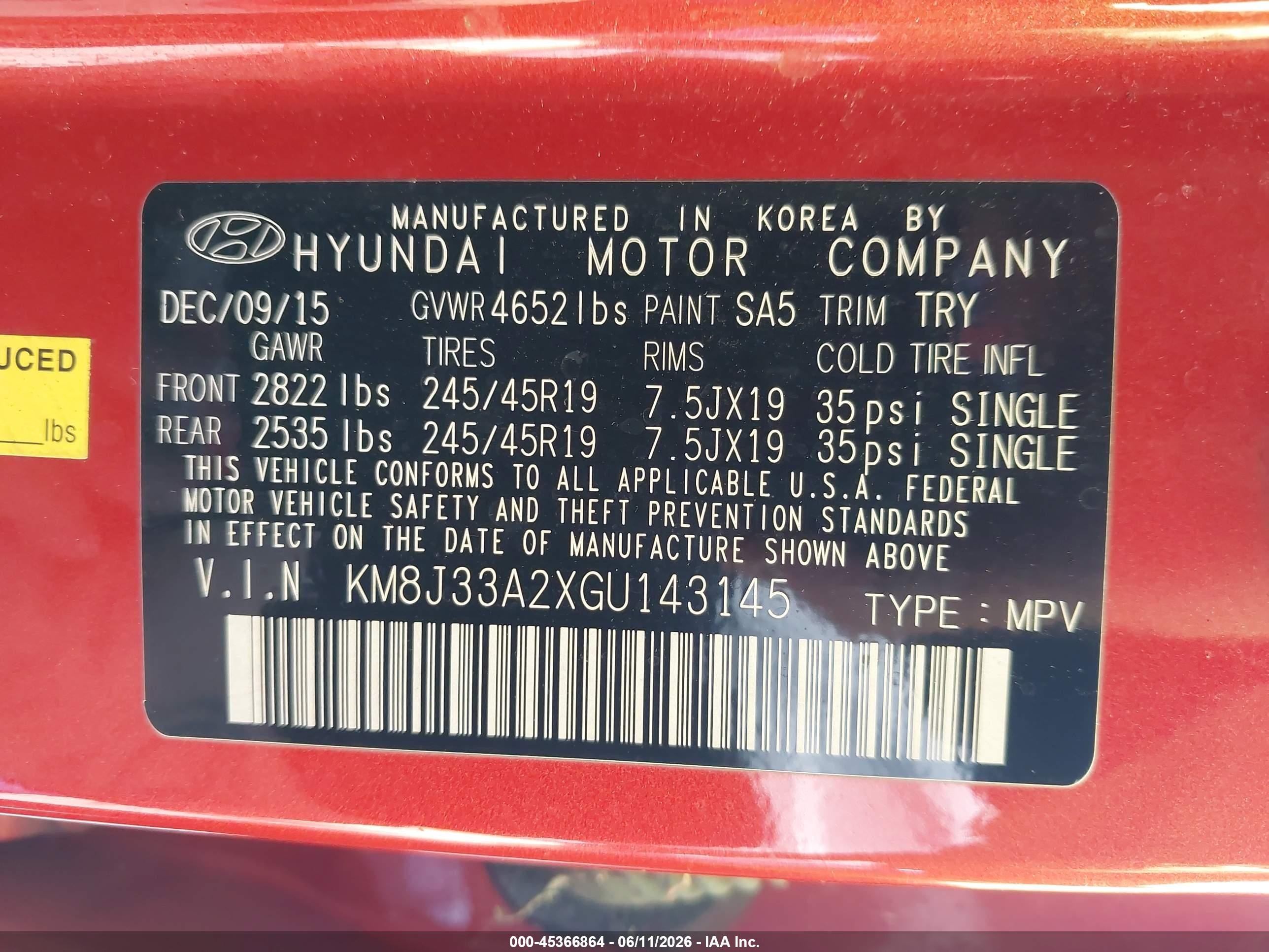 2016 Hyundai Tucson Sport Orange vin: KM8J33A2XGU143145