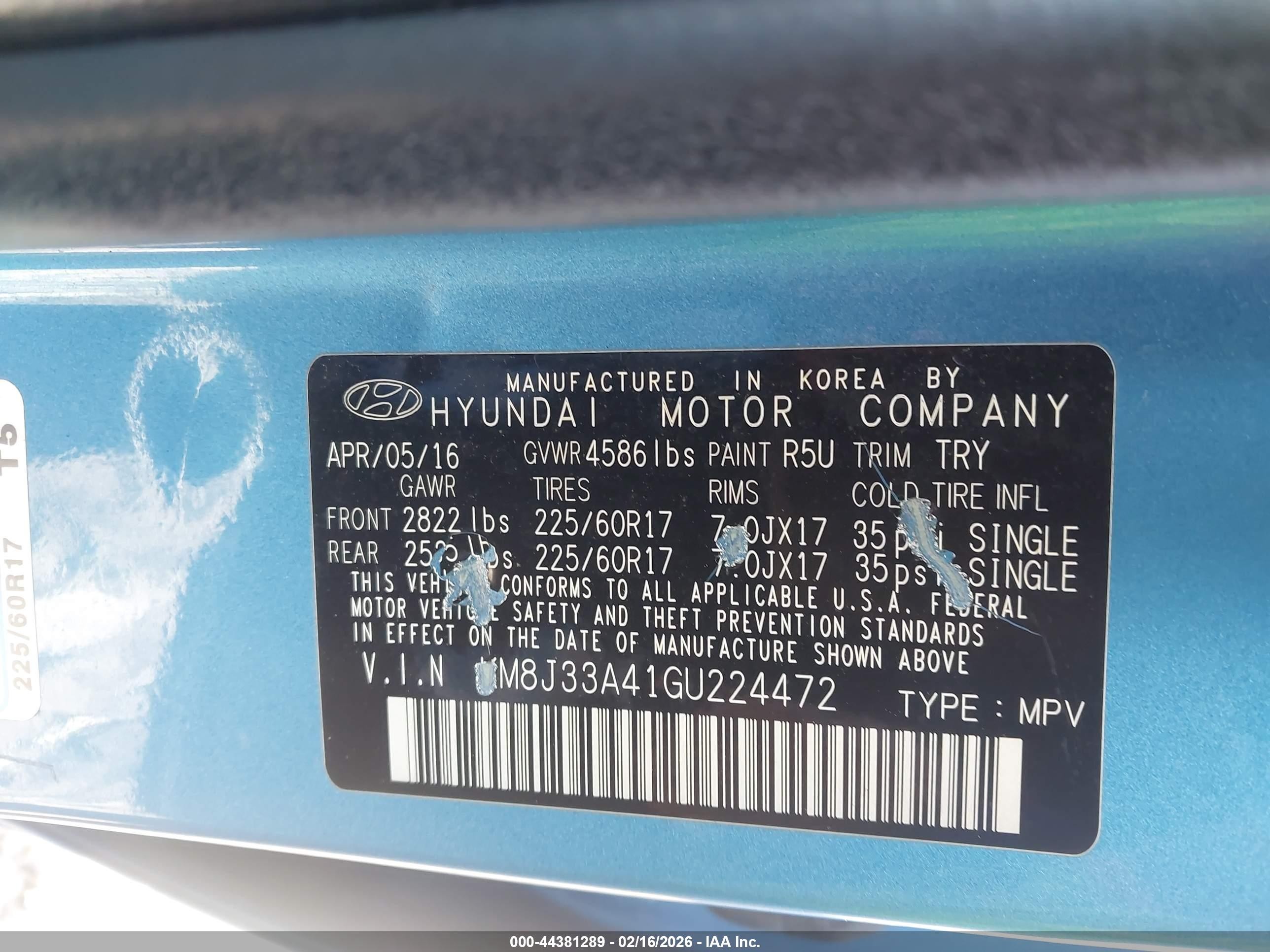 2016 Hyundai Tucson Se Синий vin: KM8J33A41GU224472