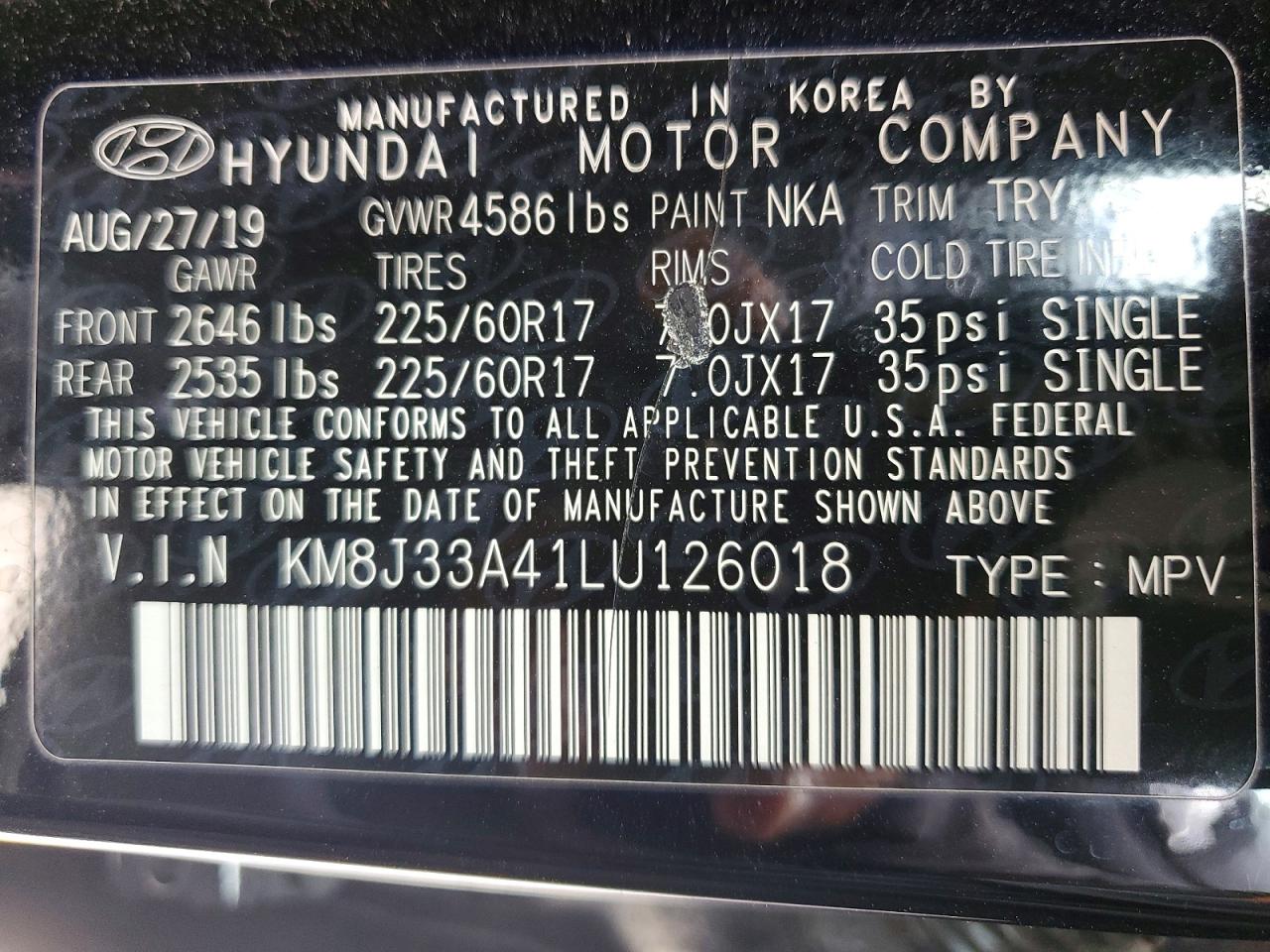 2020 Hyundai Tucson Value Gray vin: KM8J33A41LU126018