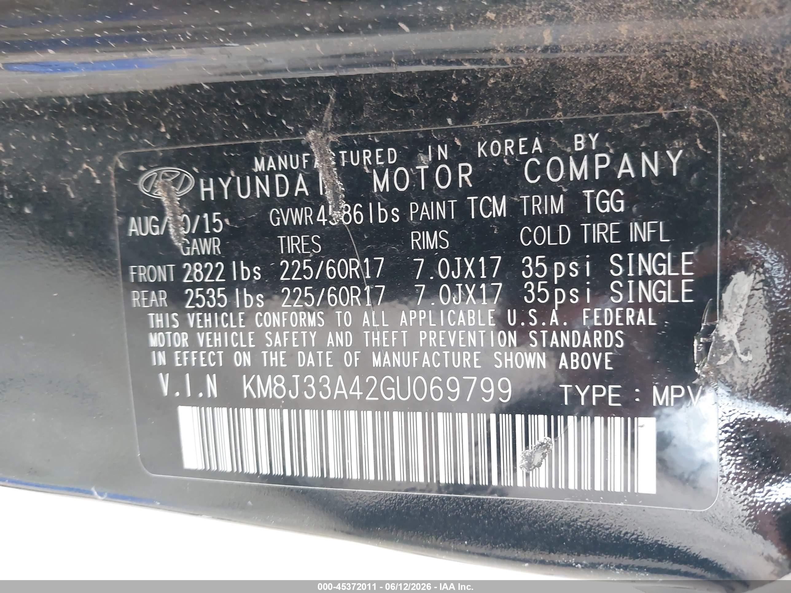 2016 Hyundai Tucson Se Black vin: KM8J33A42GU069799