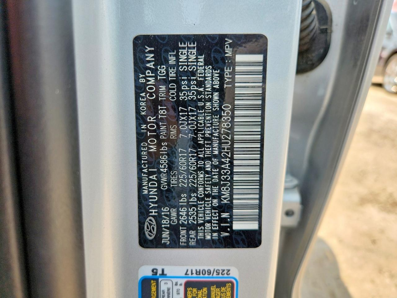 2017 Hyundai Tucson Se Silver vin: KM8J33A42HU278350