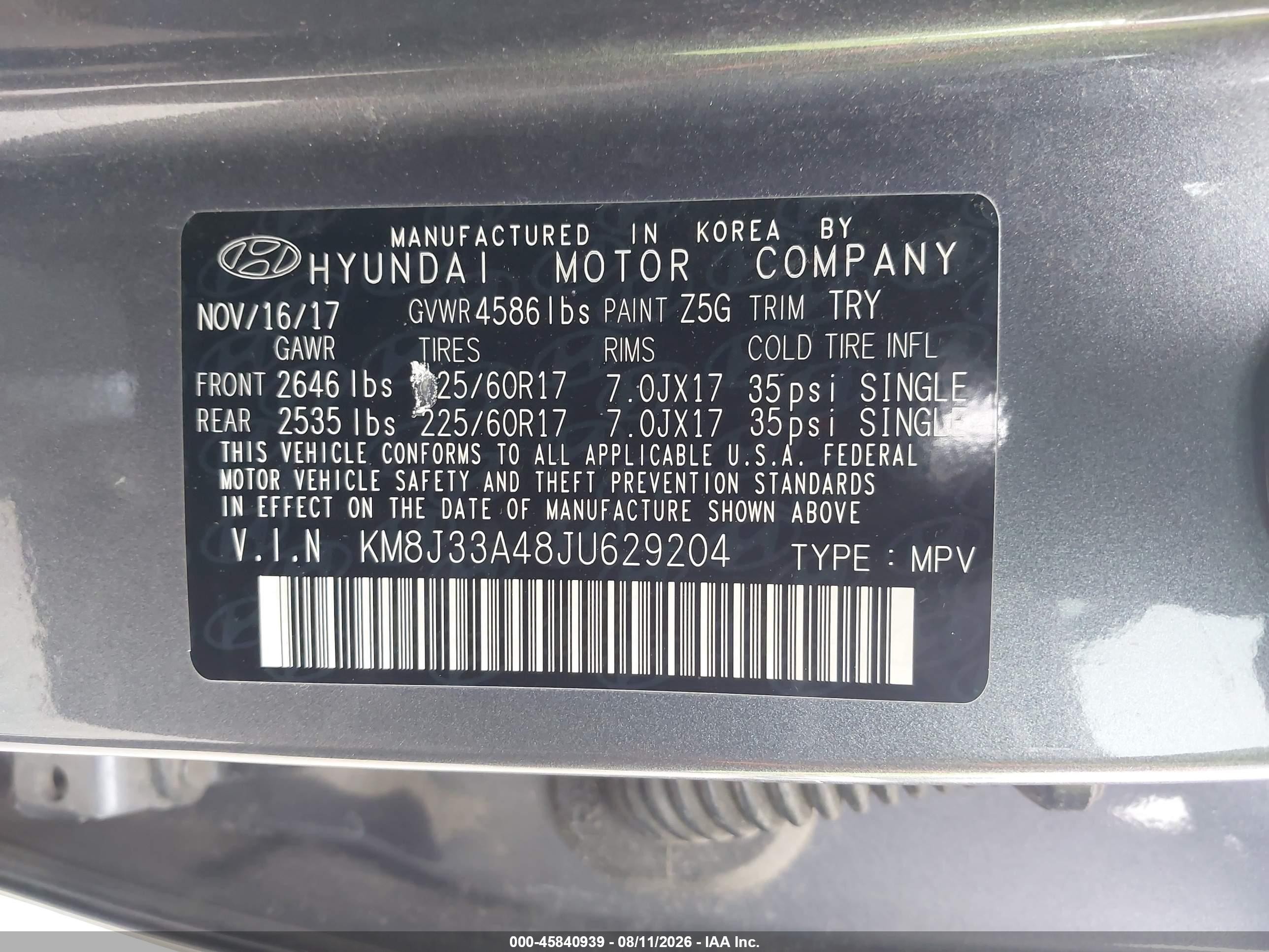 2018 Hyundai Tucson Sel Plus Gray vin: KM8J33A48JU629204