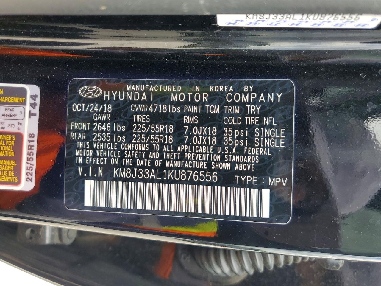 2019 Hyundai Tucson Sel Black vin: KM8J33AL1KU876556