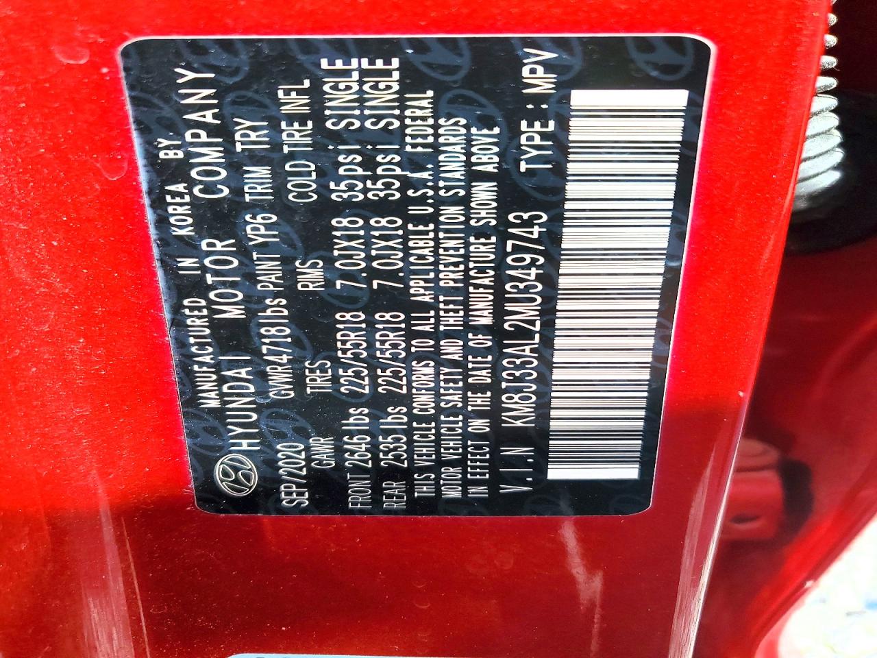 2021 Hyundai Tucson Red vin: KM8J33AL2MU349743