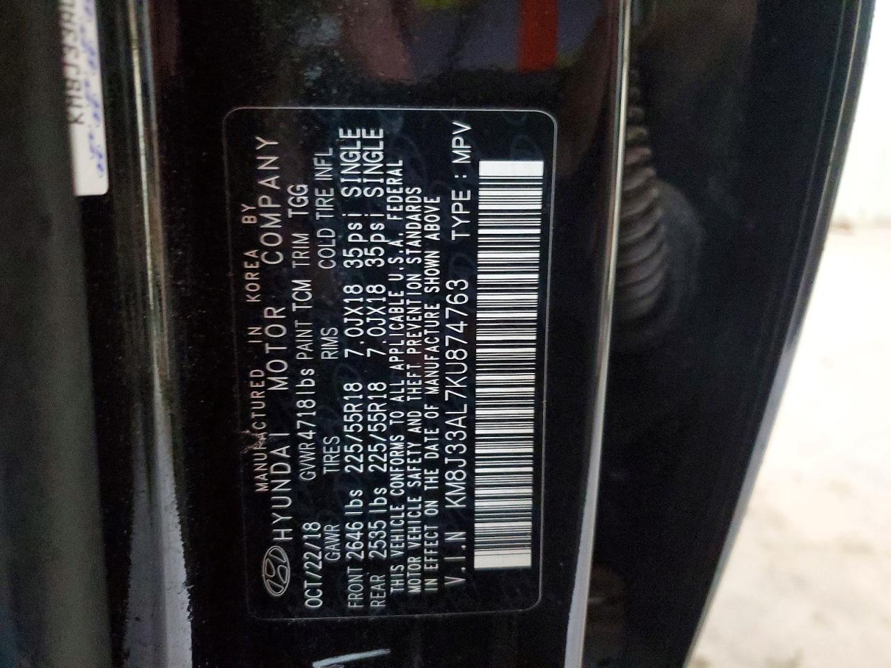 2019 Hyundai Tucson Sel Black vin: KM8J33AL7KU874763