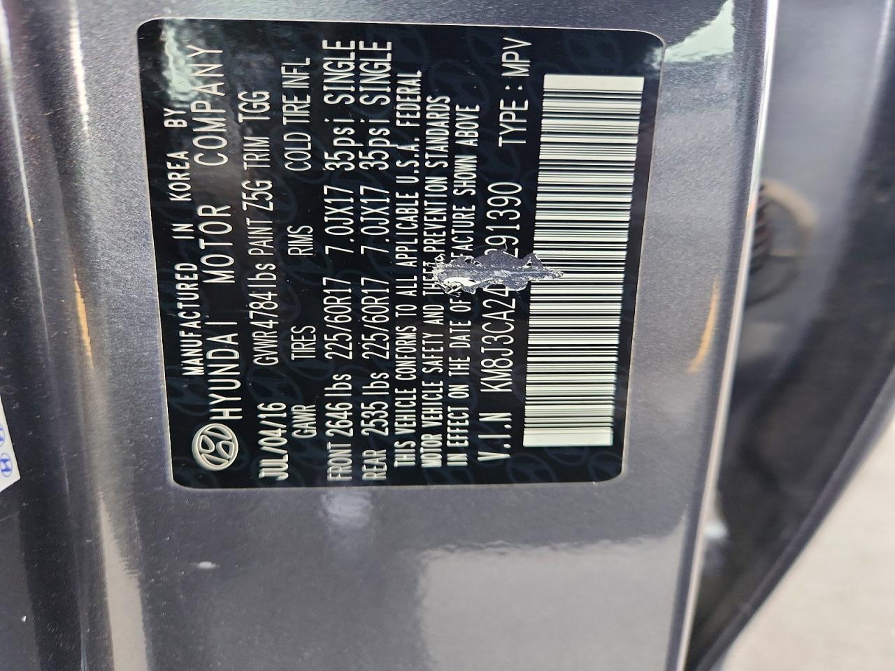 2017 Hyundai Tucson Eco Gray vin: KM8J3CA24HU291390