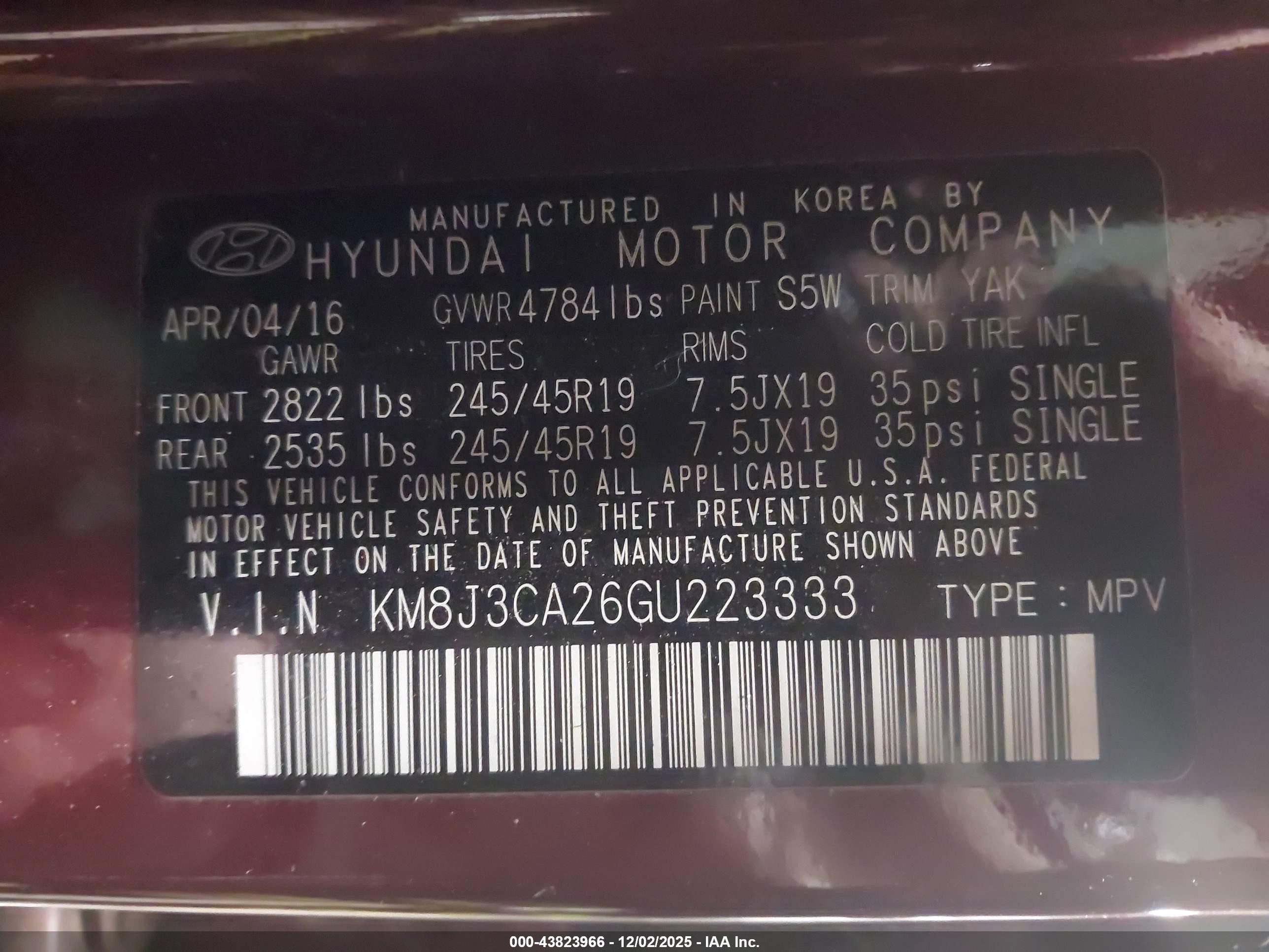 2016 Hyundai Tucson Sport Красный vin: KM8J3CA26GU223333