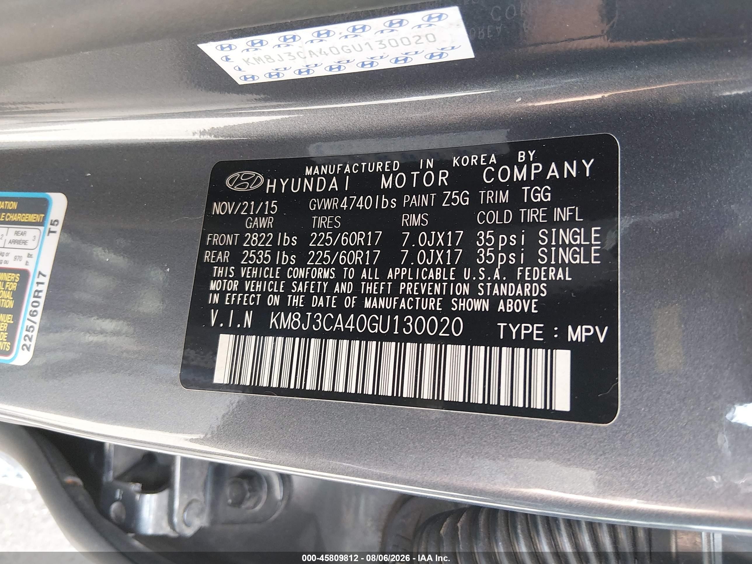 2016 Hyundai Tucson Se Gray vin: KM8J3CA40GU130020