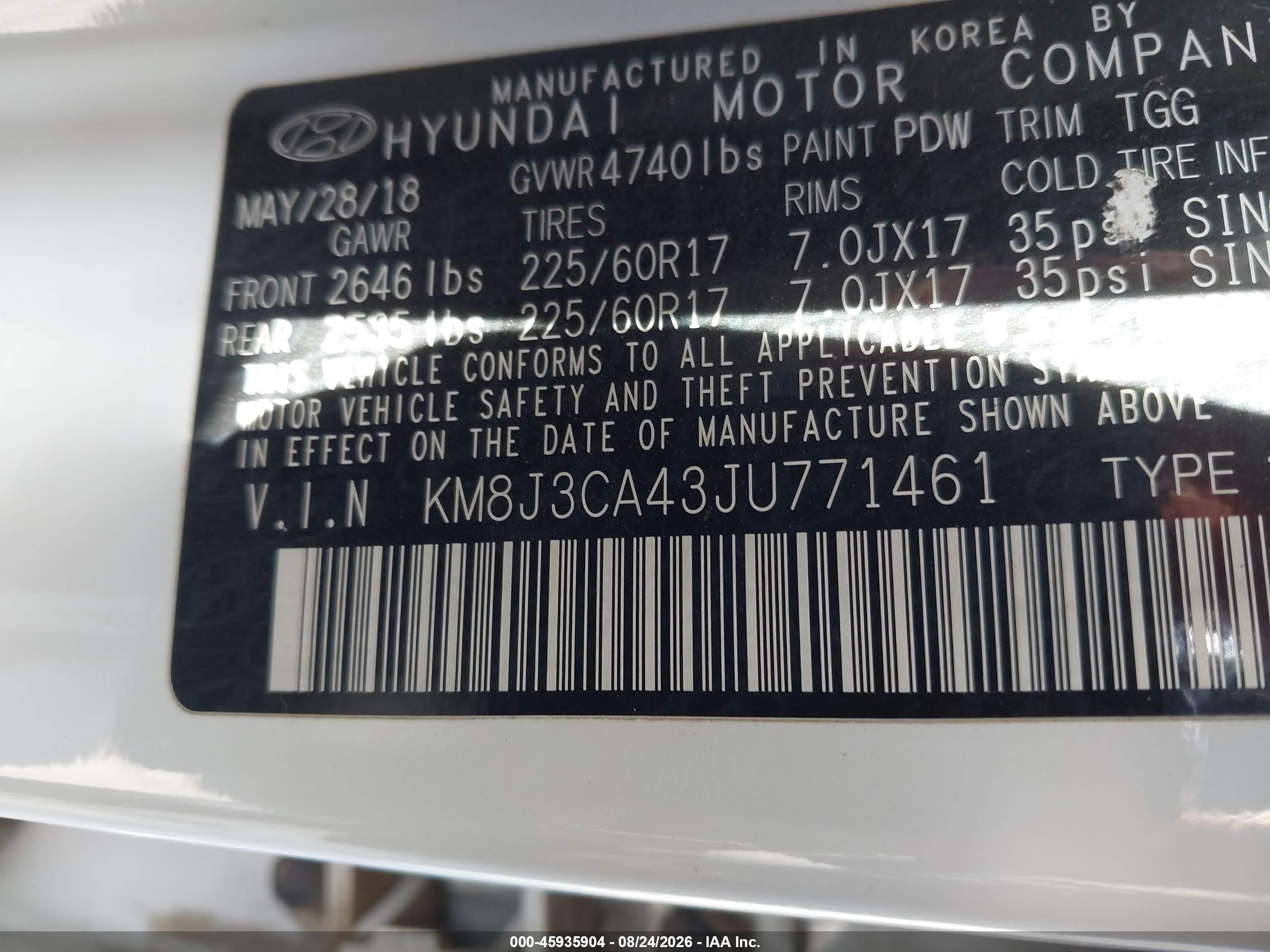 2018 Hyundai Tucson Sel White vin: KM8J3CA43JU771461