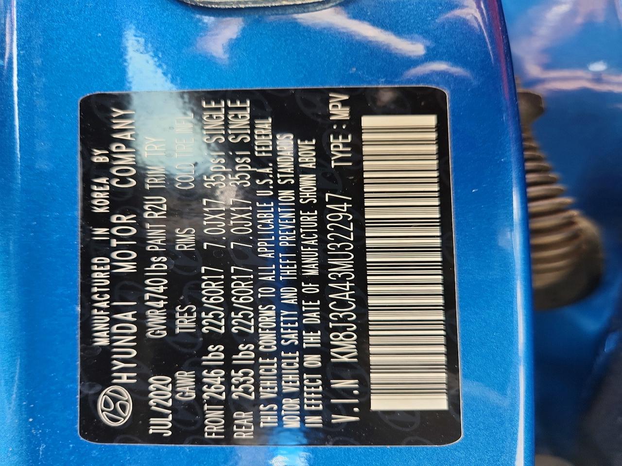2021 Hyundai Tucson Value Blue vin: KM8J3CA43MU322947