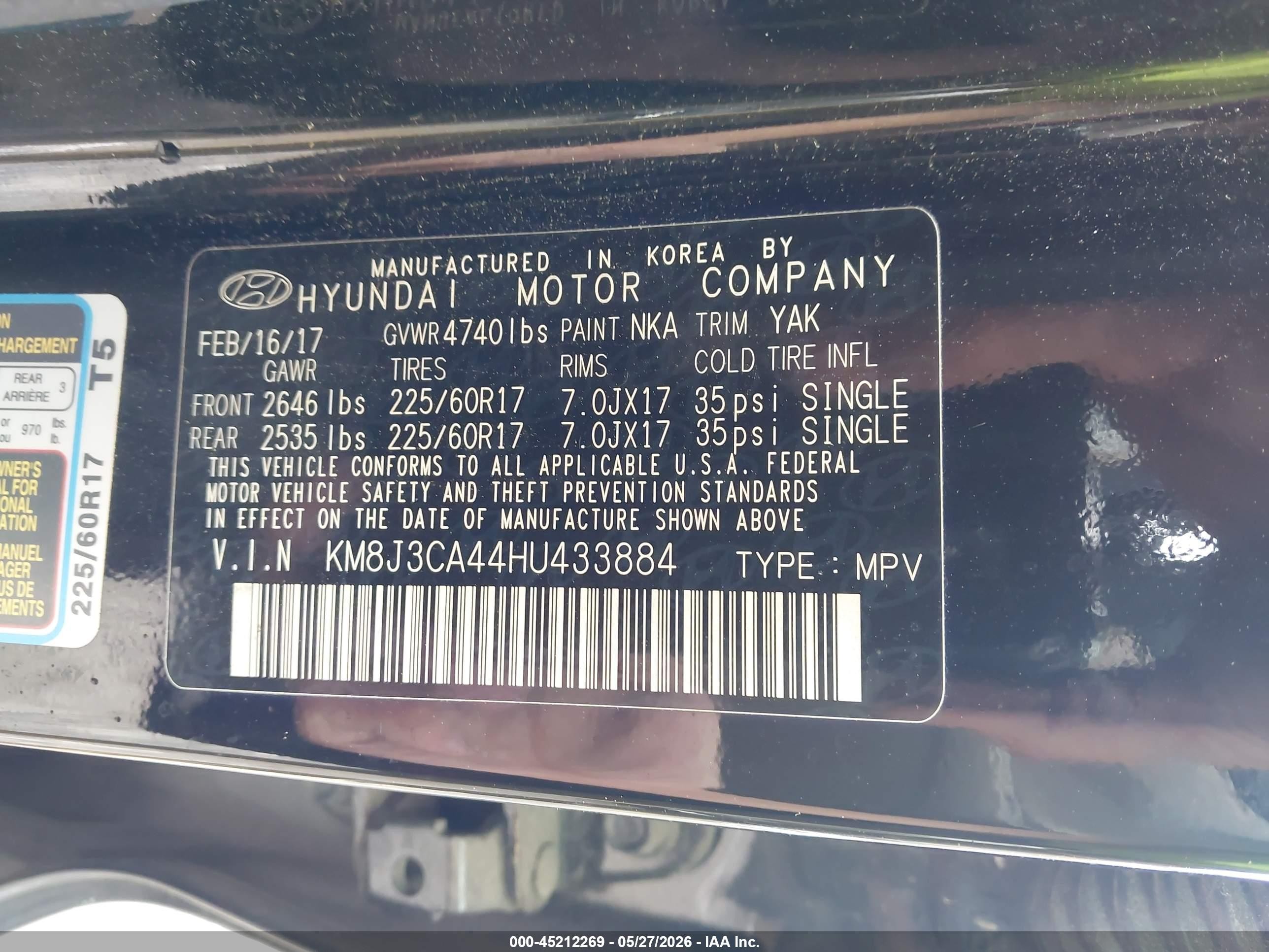 2017 Hyundai Tucson Se Plus Черный vin: KM8J3CA44HU433884